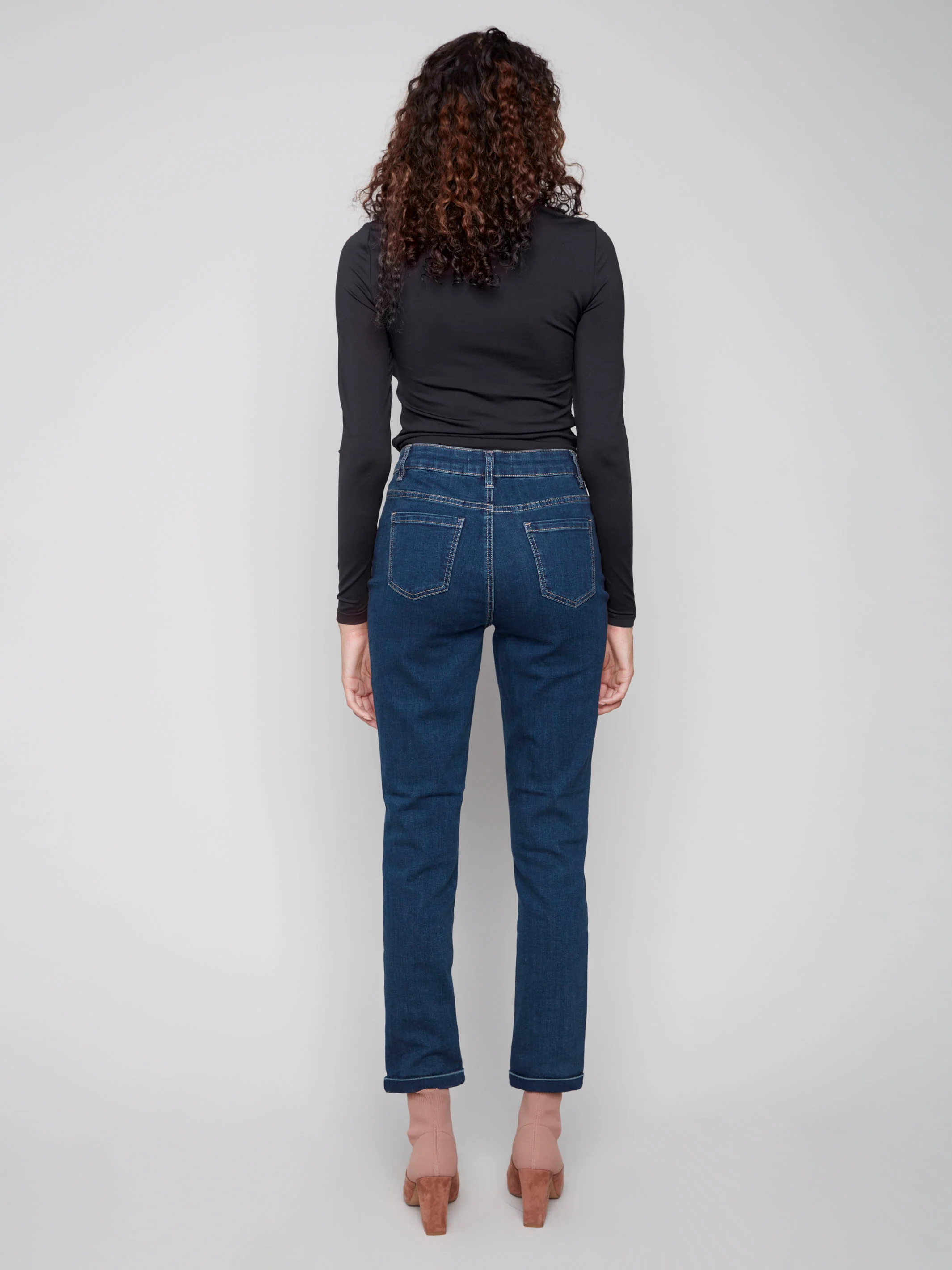 Cuffed Hem Jeans - Dark Blue - WHSBYS
