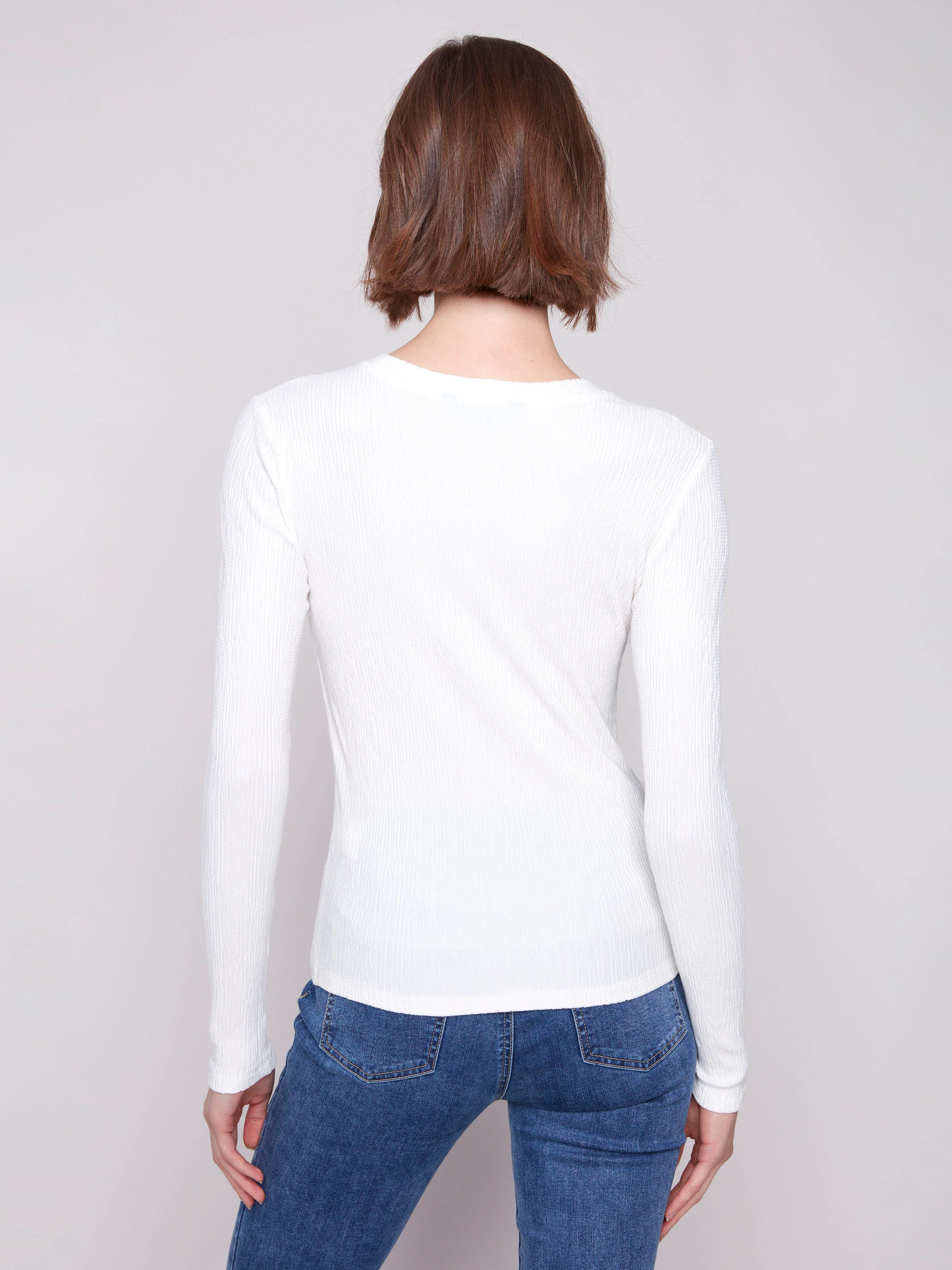 Textured Knit Top With Front Knot Detail - Ecru - WHSBYS