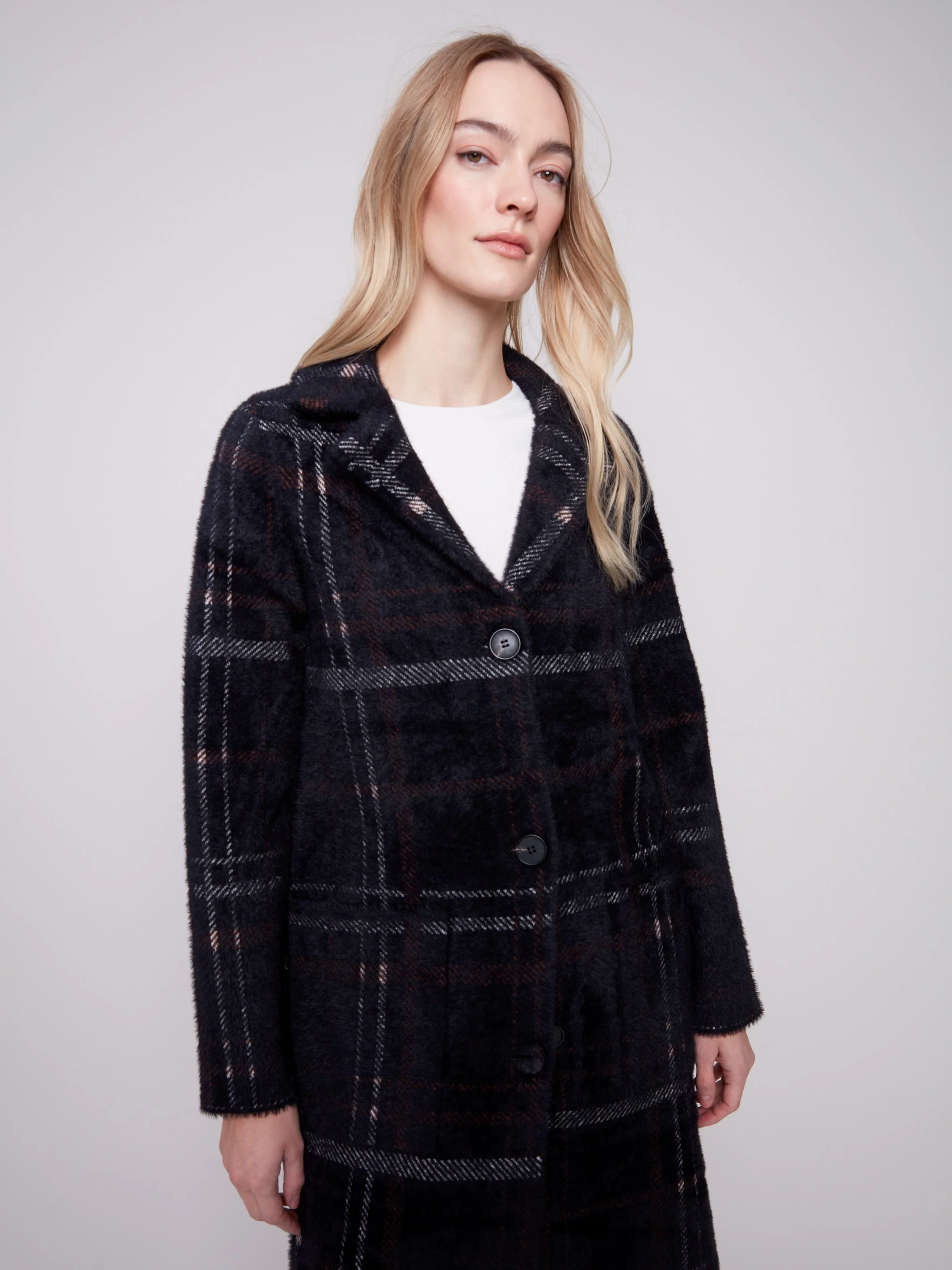 Long Plaid Knit Coatigan - Mocha - WHSBYS