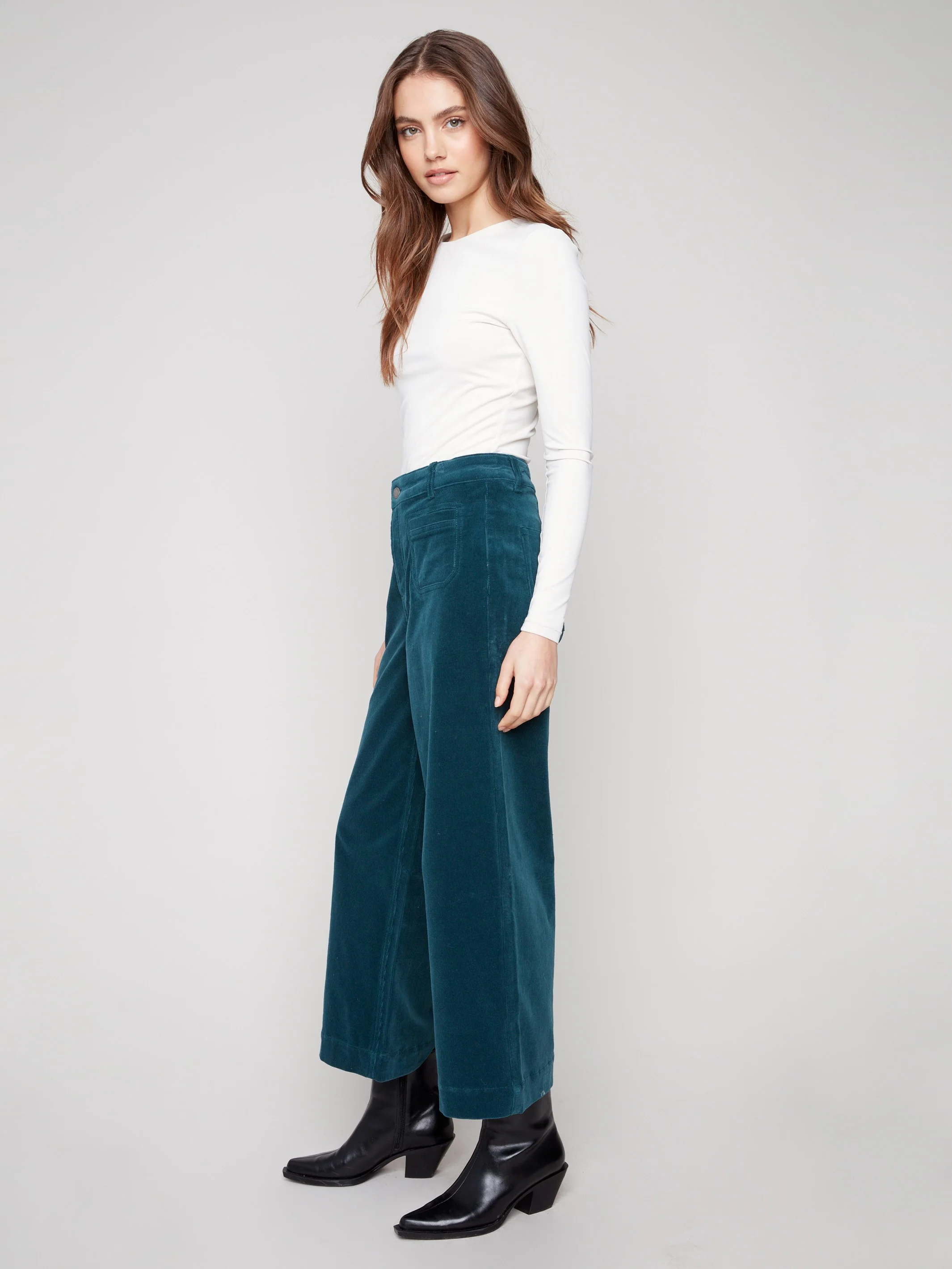 Patch Pocket Flare Corduroy Pants - Evergreen - WHSBYS