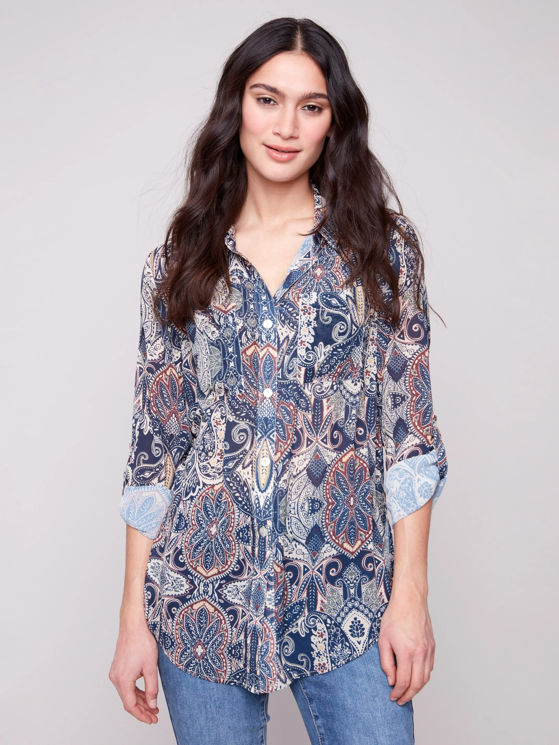 Printed Button-Up Blouse - Jolly - WHSBYS