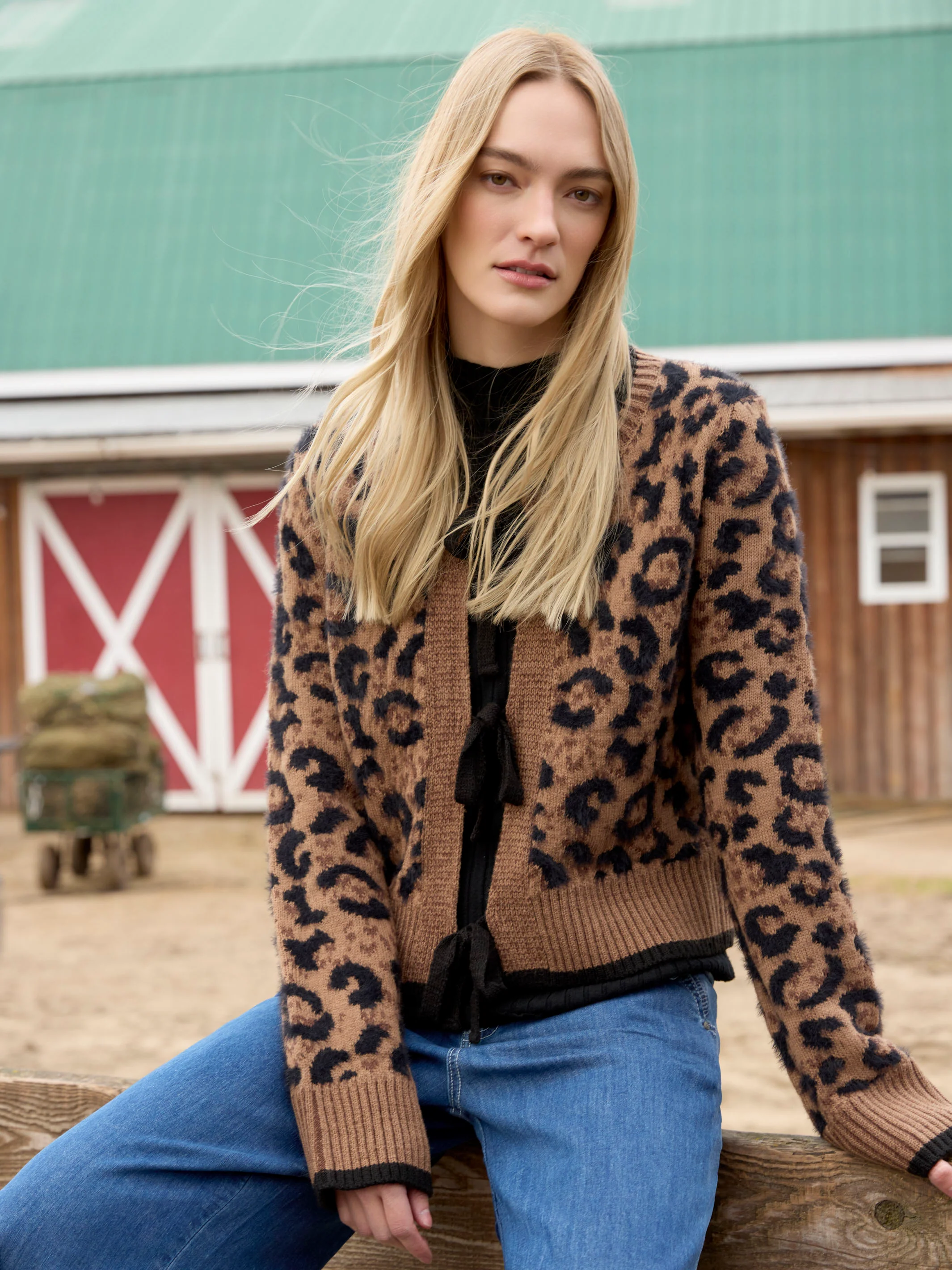 Bow Tie Jacquard Knit Cardigan - Animal - WHSBYS