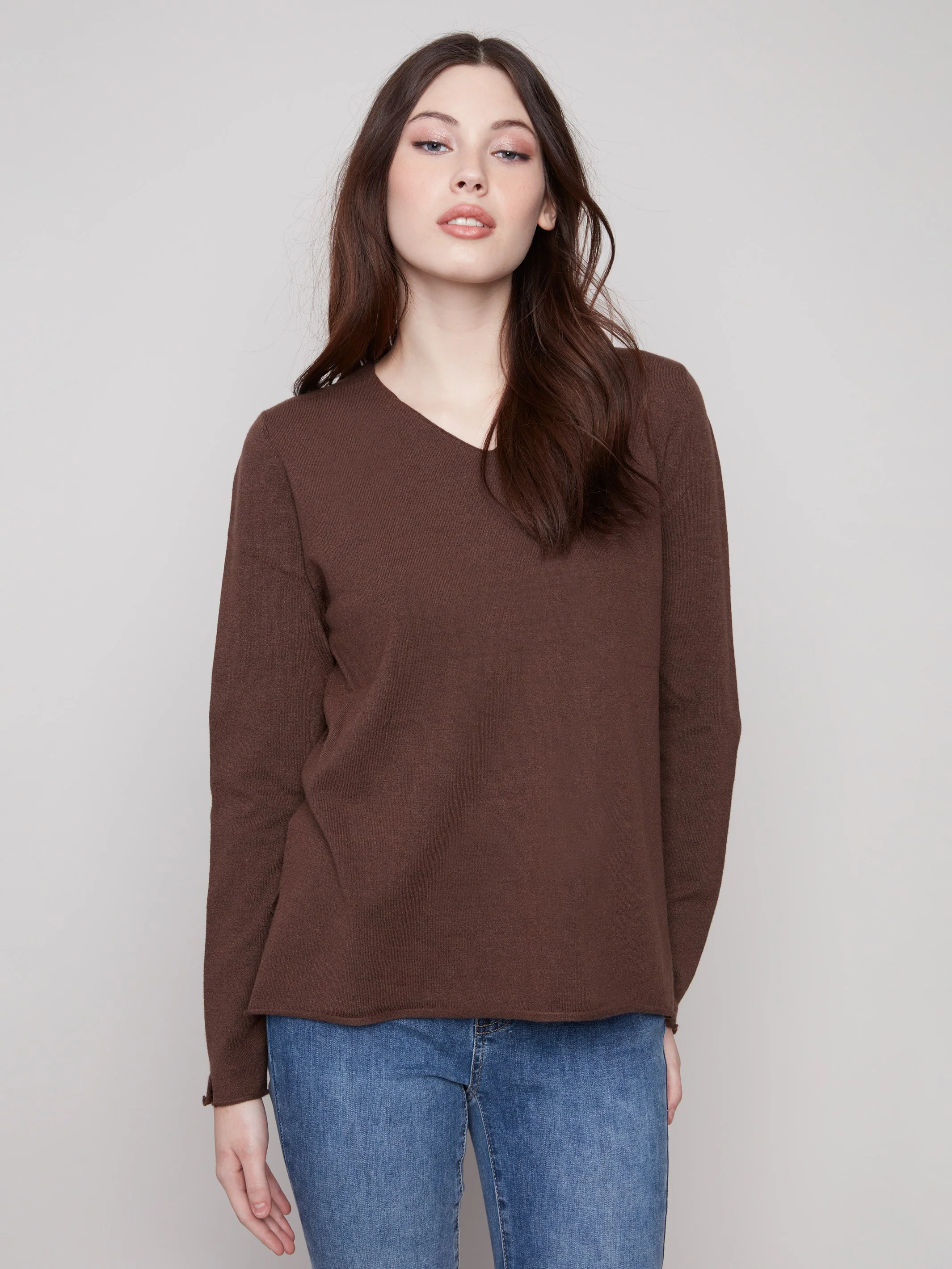 Basic V-Neck Sweater - Heather Mocha - WHSBYS