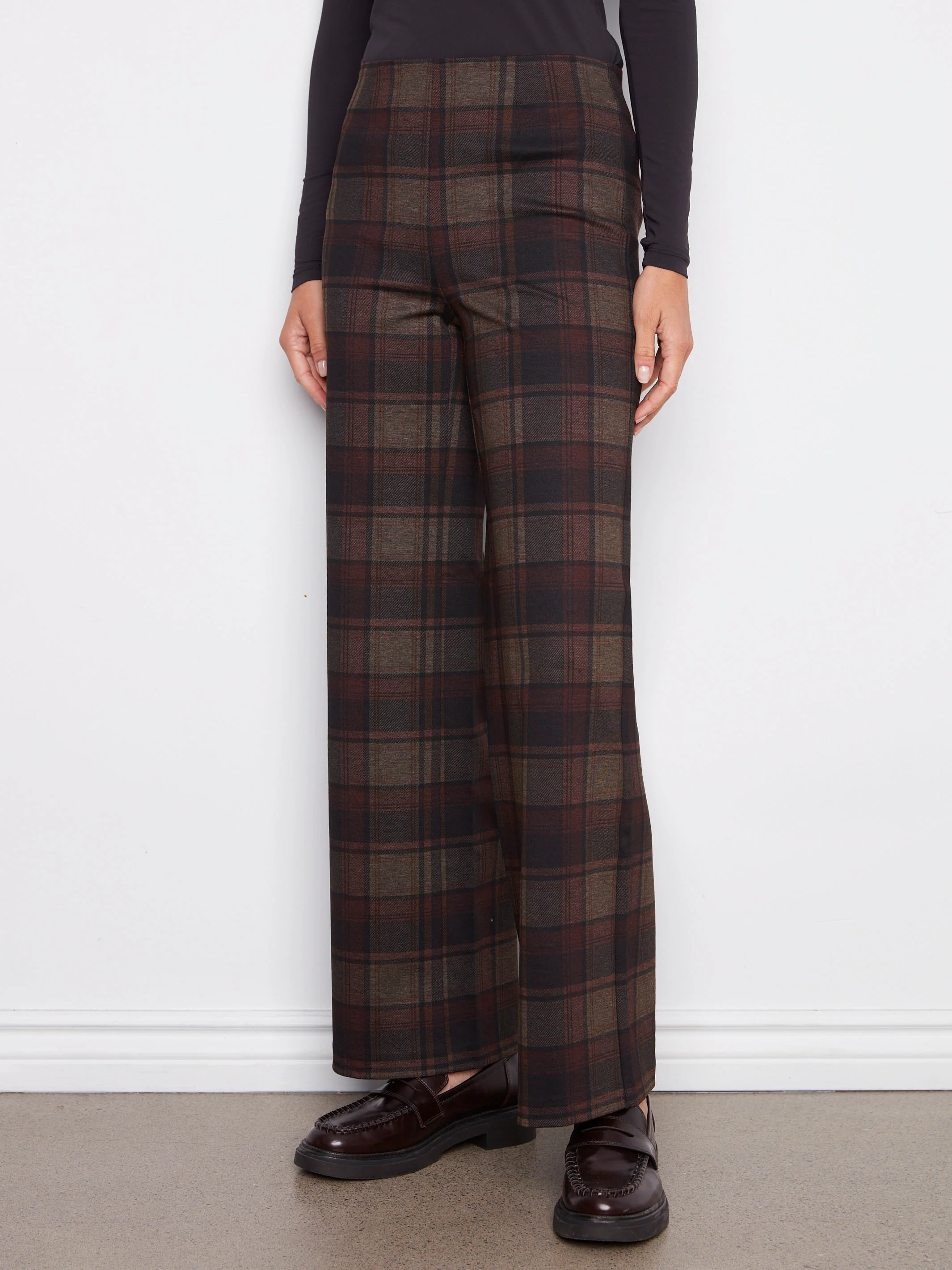 Printed Pull-On Ponte Wide Leg Pants - Cacao - WHSBYS