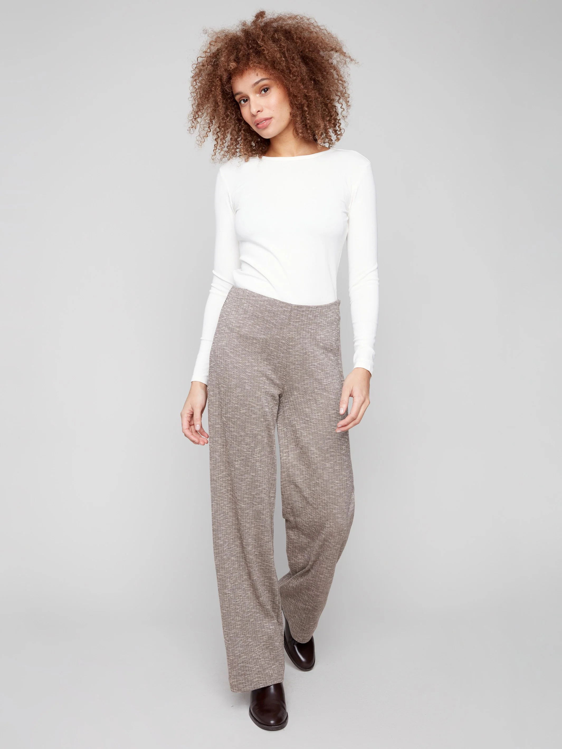 Herringbone Pull-On Pants - Mocha - WHSBYS