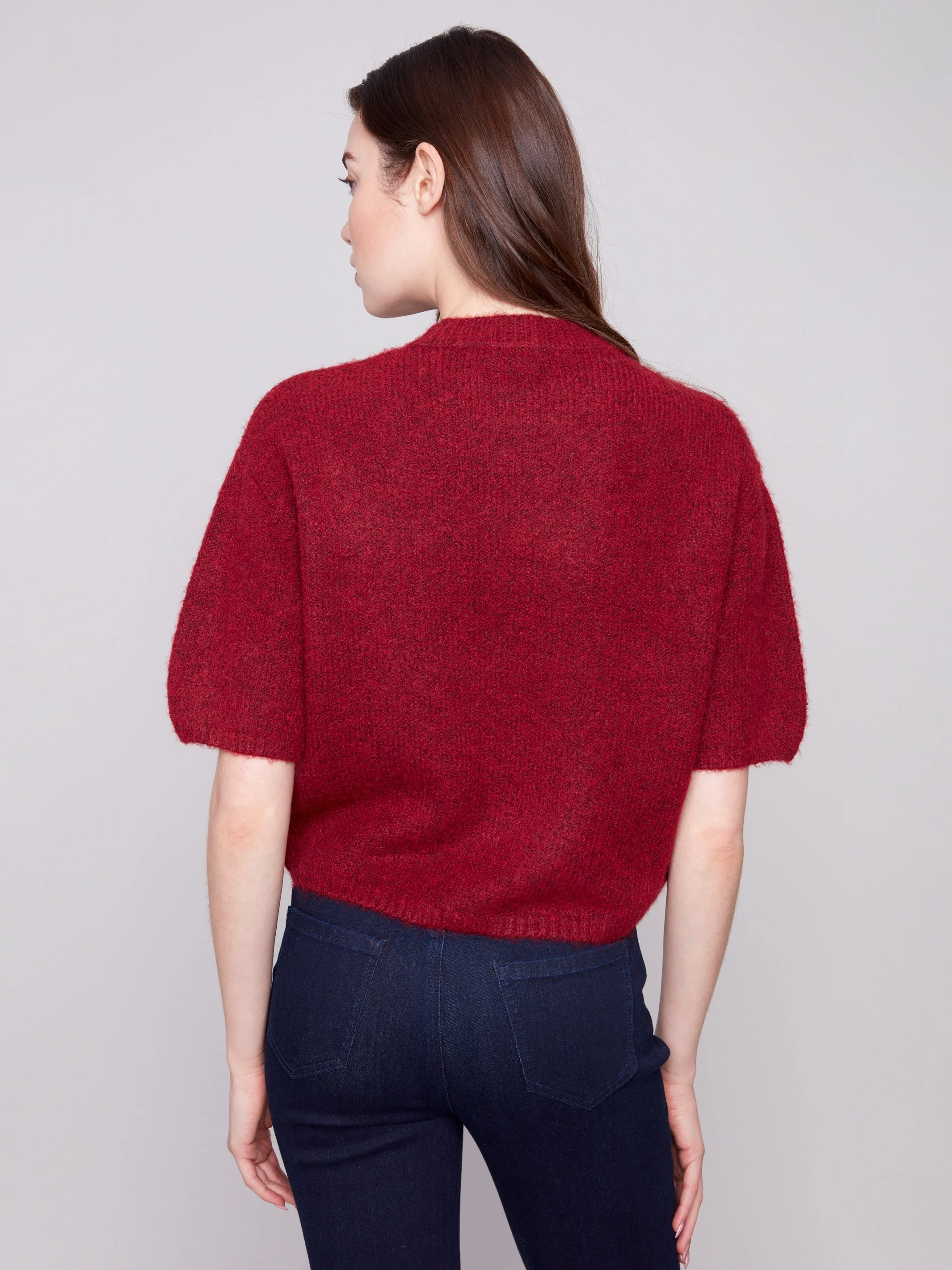 Balloon Elbow Sleeve Knit Sweater - Cabernet - WHSBYS