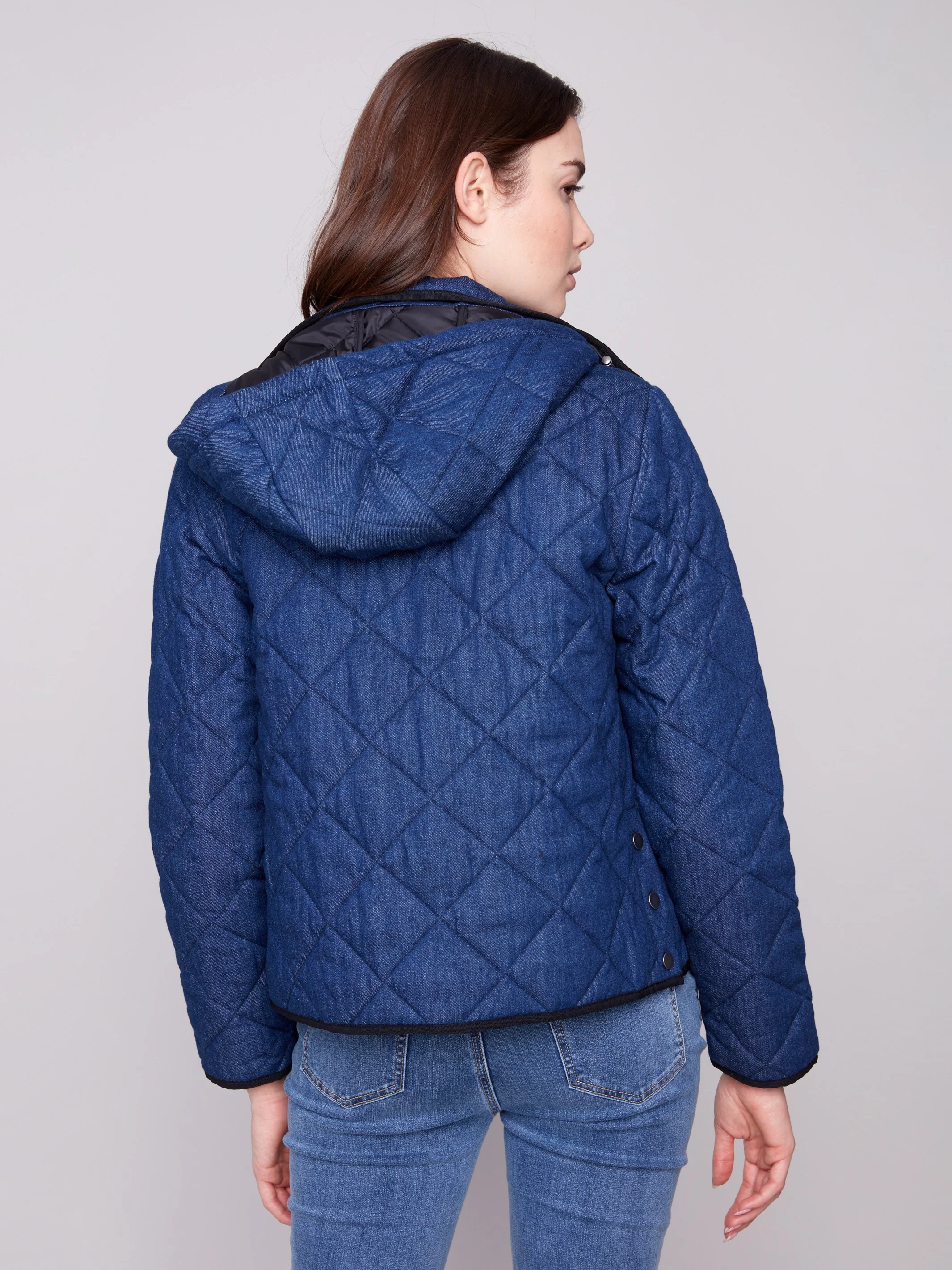 Denim Quilted Puffer Jacket With Removable Hood - Classic Blue - WHSBYS
