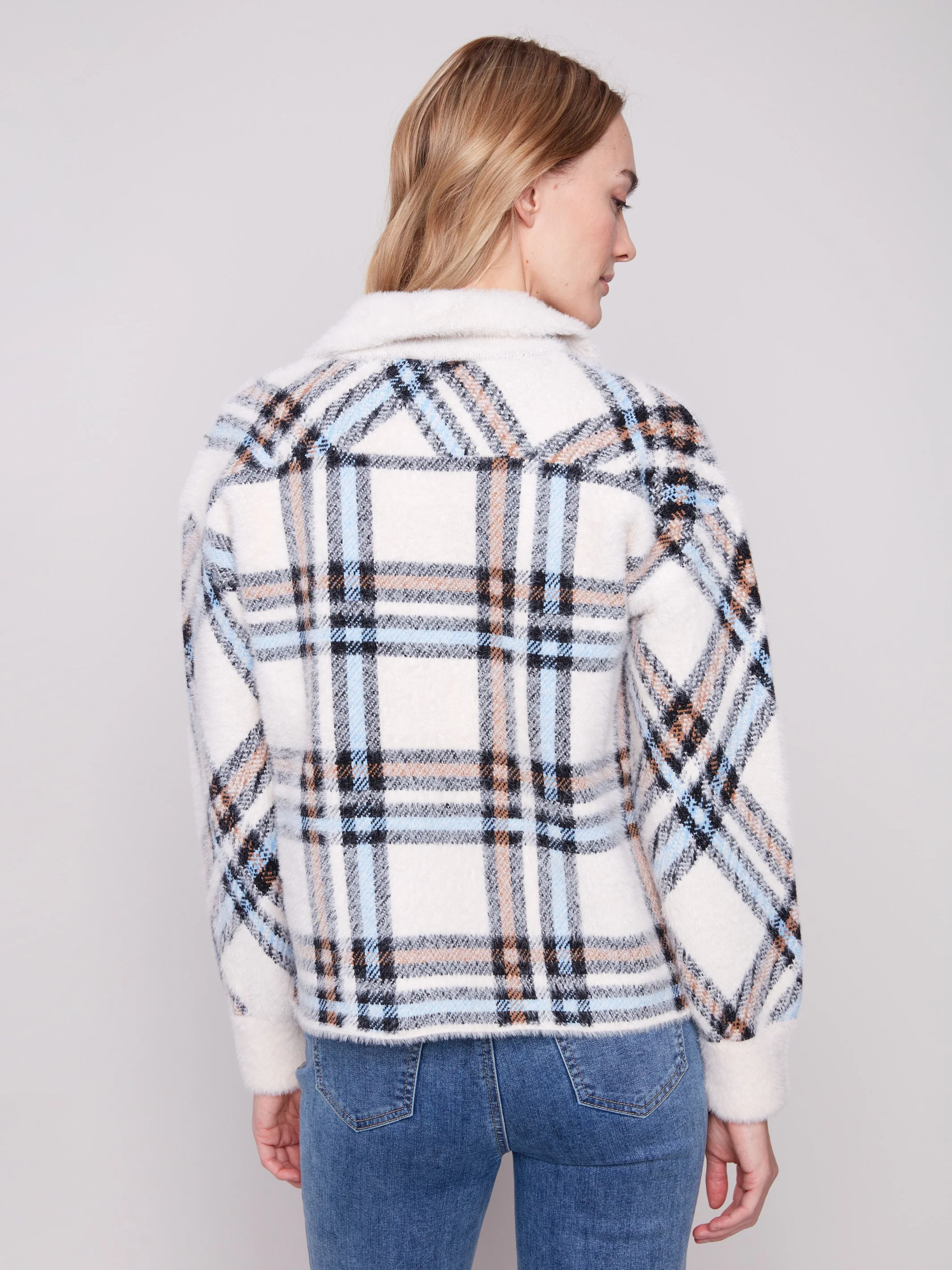 Short Plaid Knit Jacket - Ecru - WHSBYS