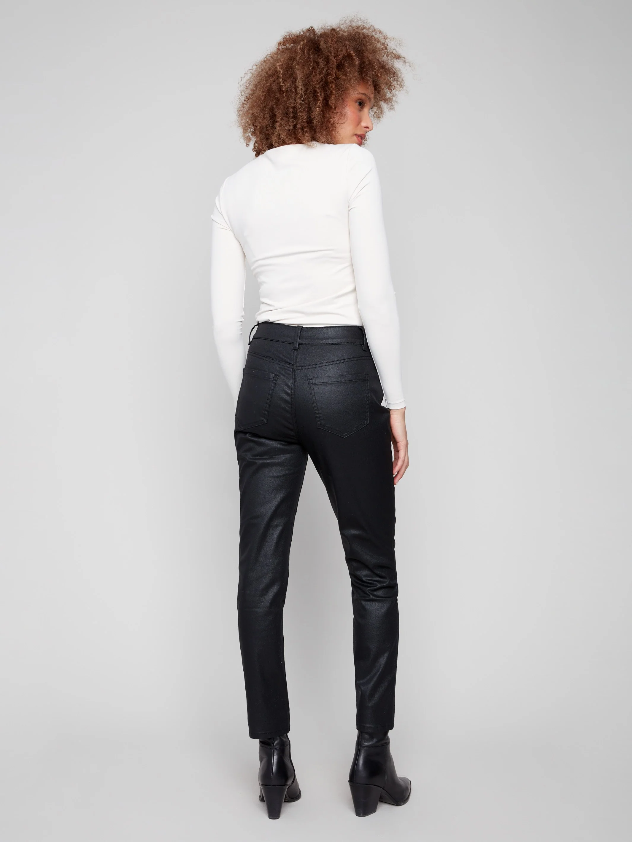 Slim Leg Metallic Wax Twill Pants - Black - WHSBYS