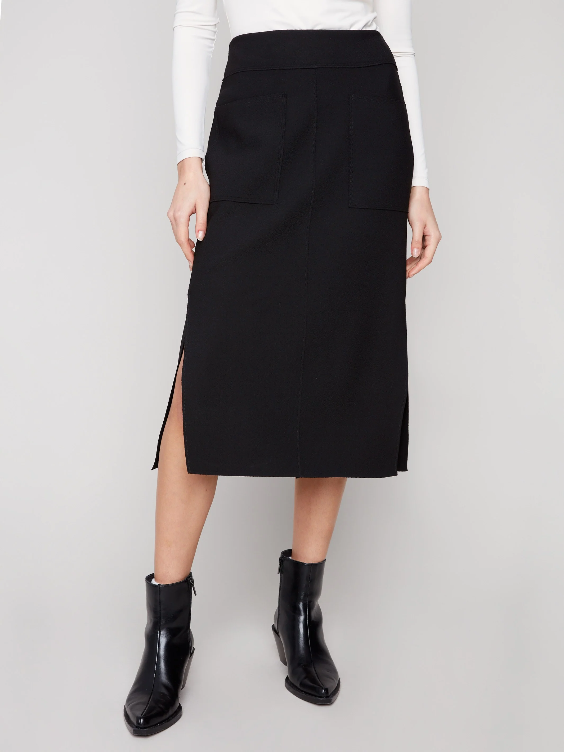 Gutsy Crepe Skirt With Patch Pockets - Black - WHSBYS