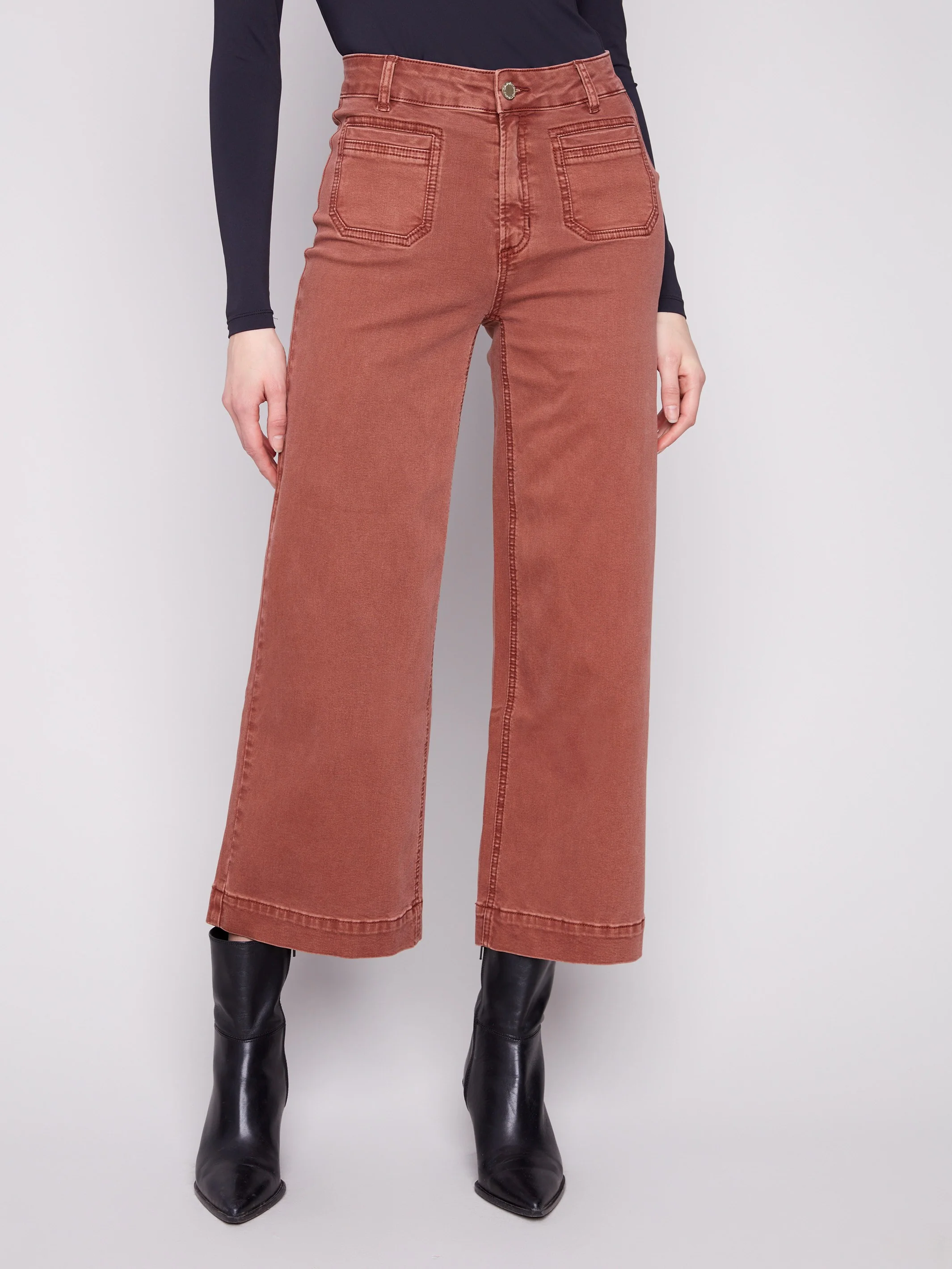 Patch Pocket Flare Twill Pants - Sepia - WHSBYS