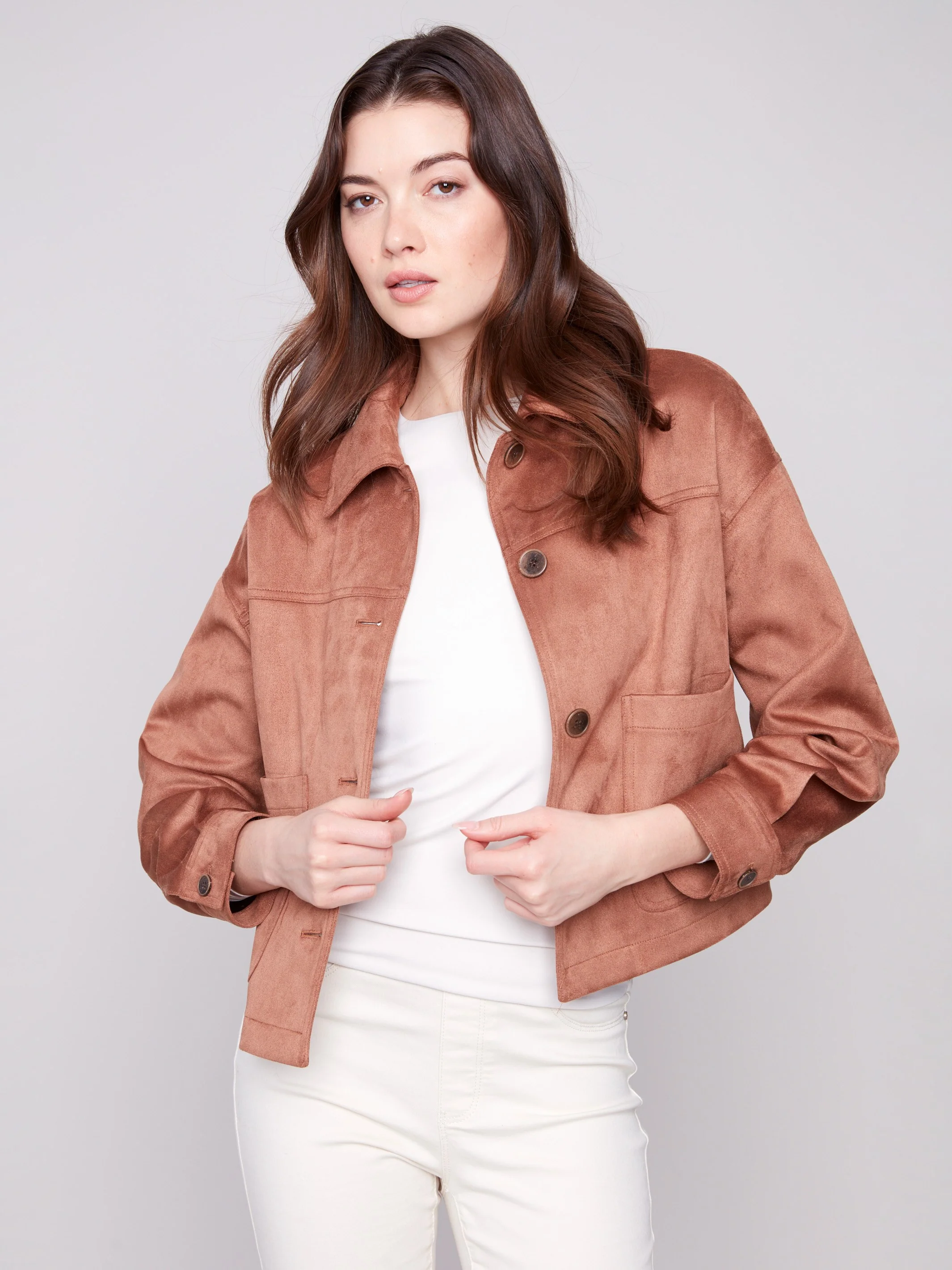Short Faux Suede Jacket - Truffle - WHSBYS