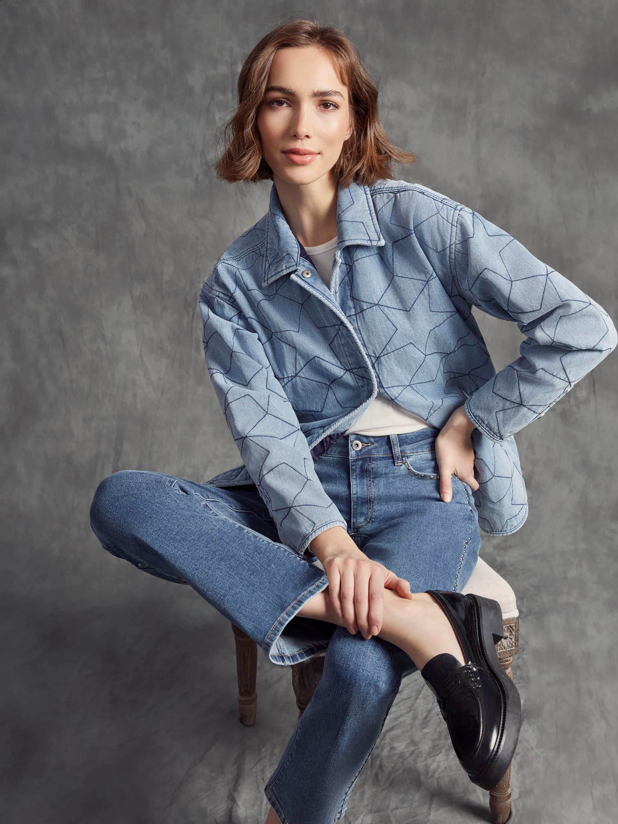 Star Quilted Denim Jacket - Light Blue - WHSBYS