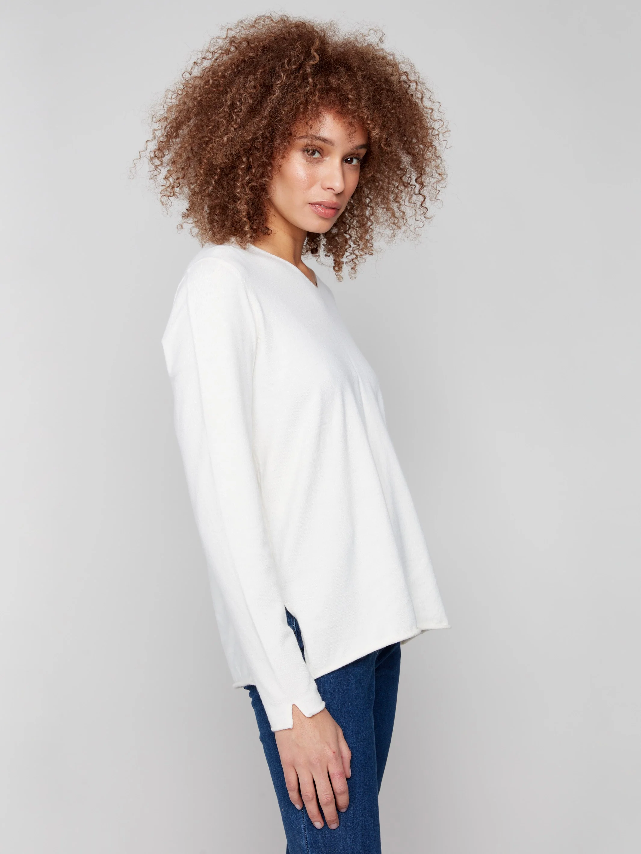 Basic V-Neck Sweater - Ecru - WHSBYS