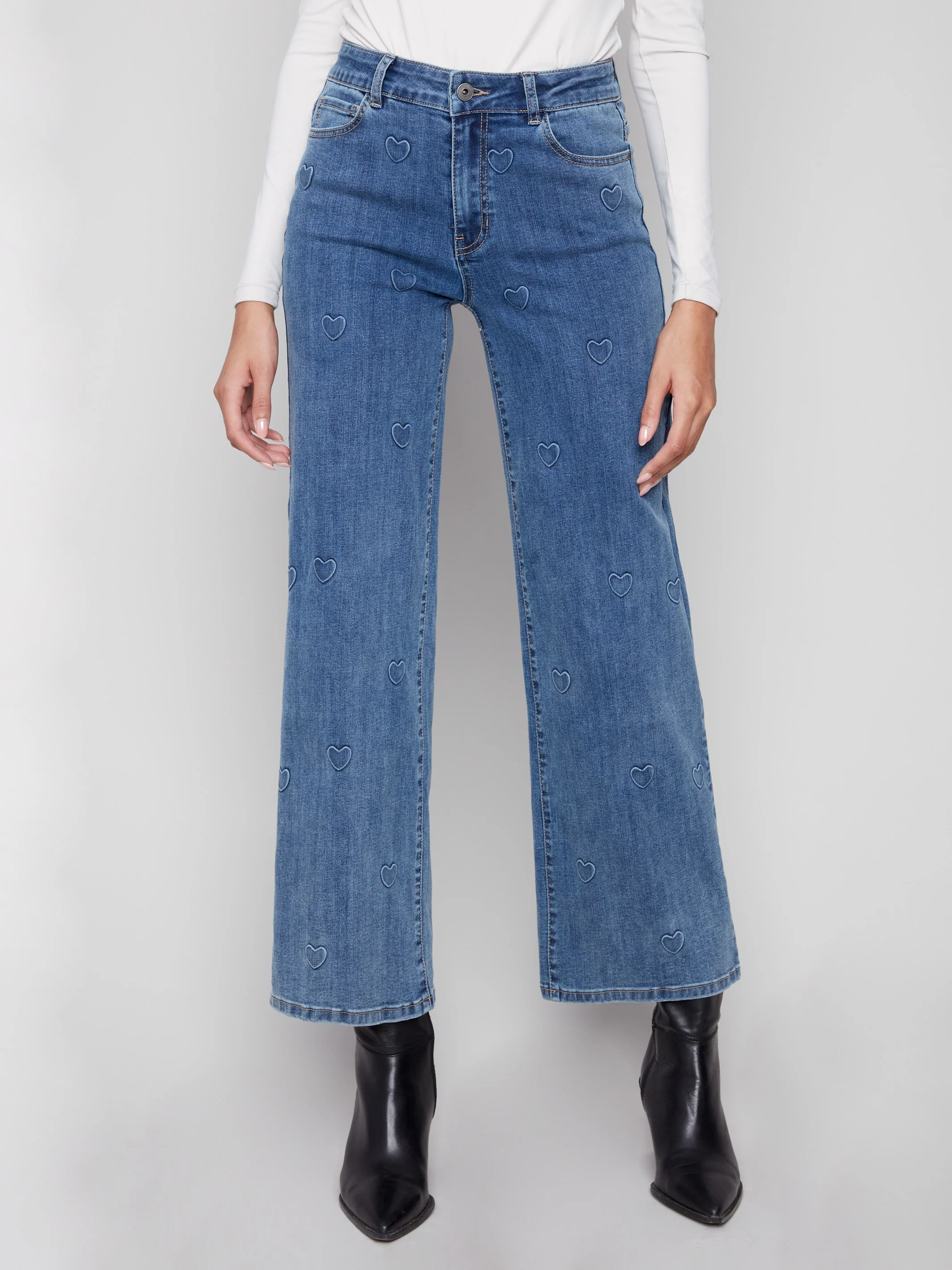 Wide Leg Jeans With All-Over Hearts - Denim Hearts - WHSBYS