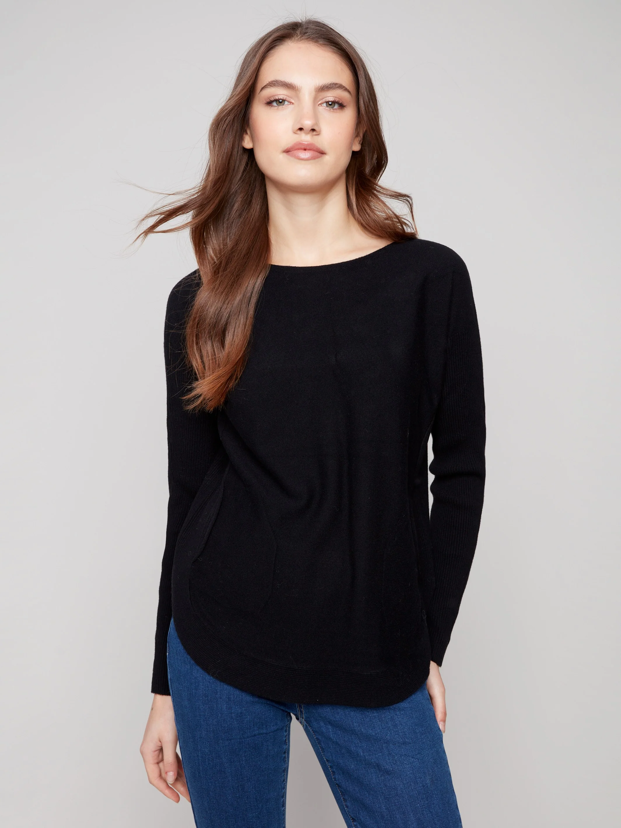 Knit Sweater With Lace-Up Cuffs - Black - WHSBYS