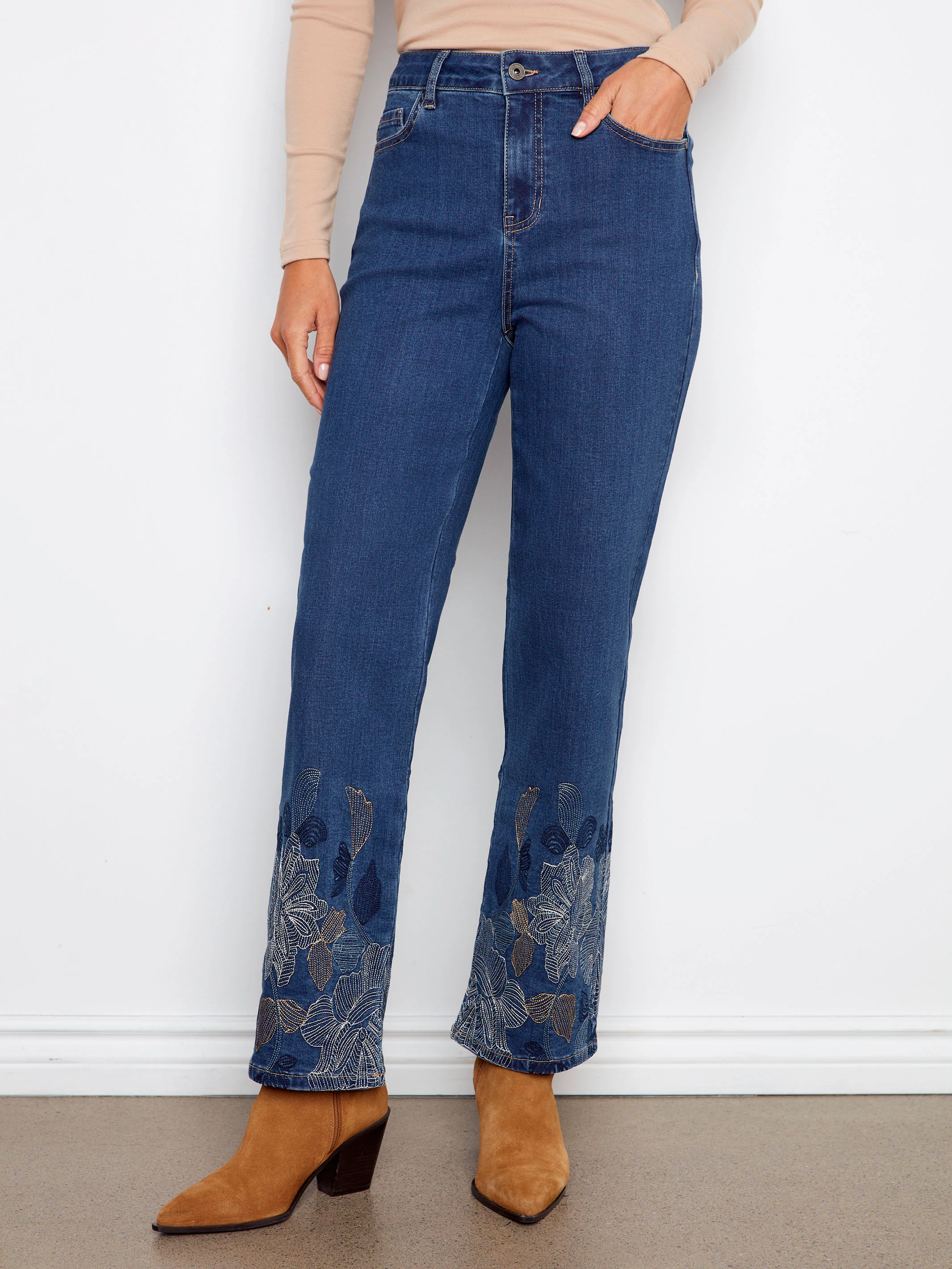 Straight Leg Metallic Embroidered Jeans - Indigo - WHSBYS