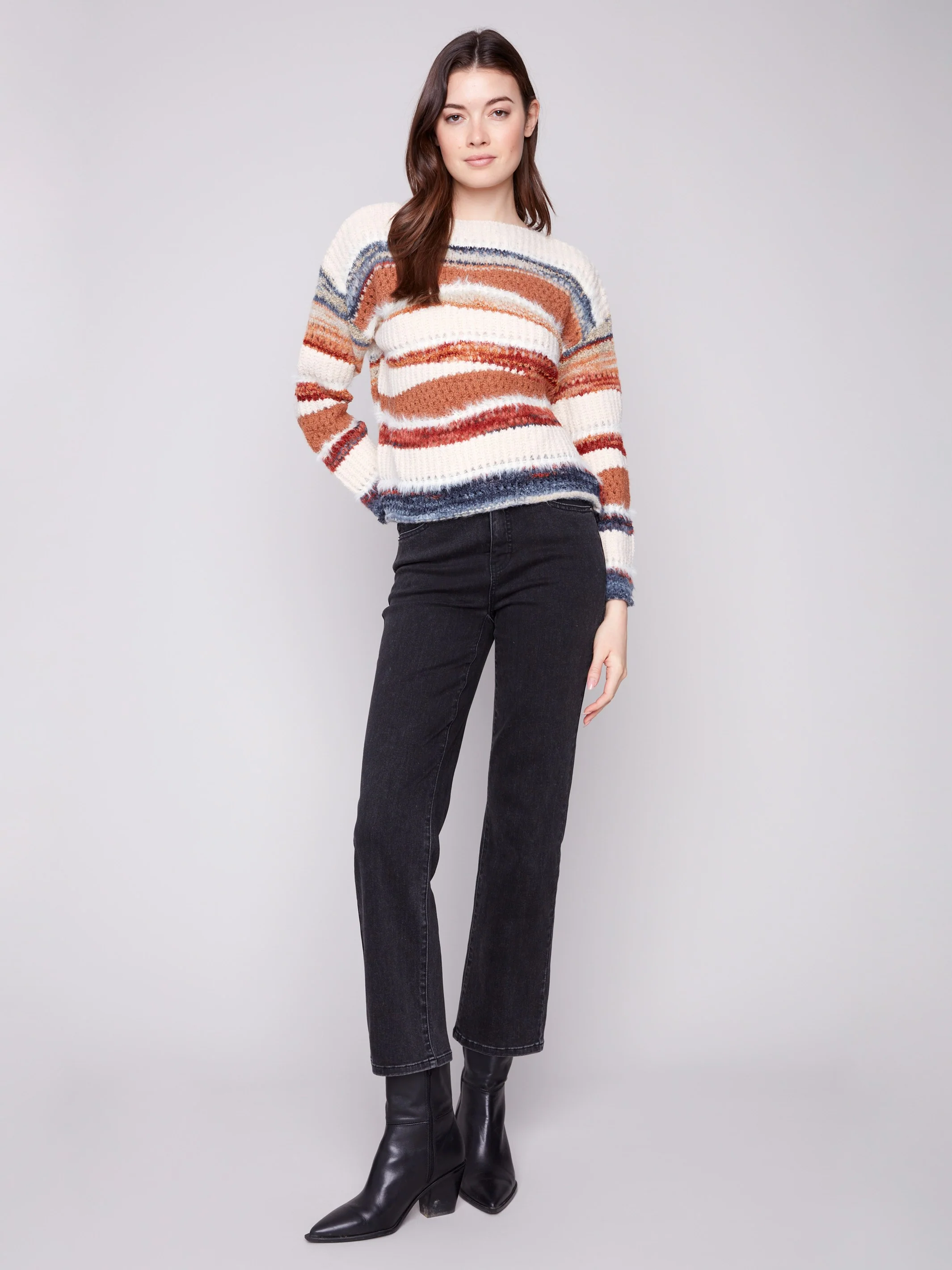 Patchwork Knit Drop Shoulder Sweater - Sepia - WHSBYS