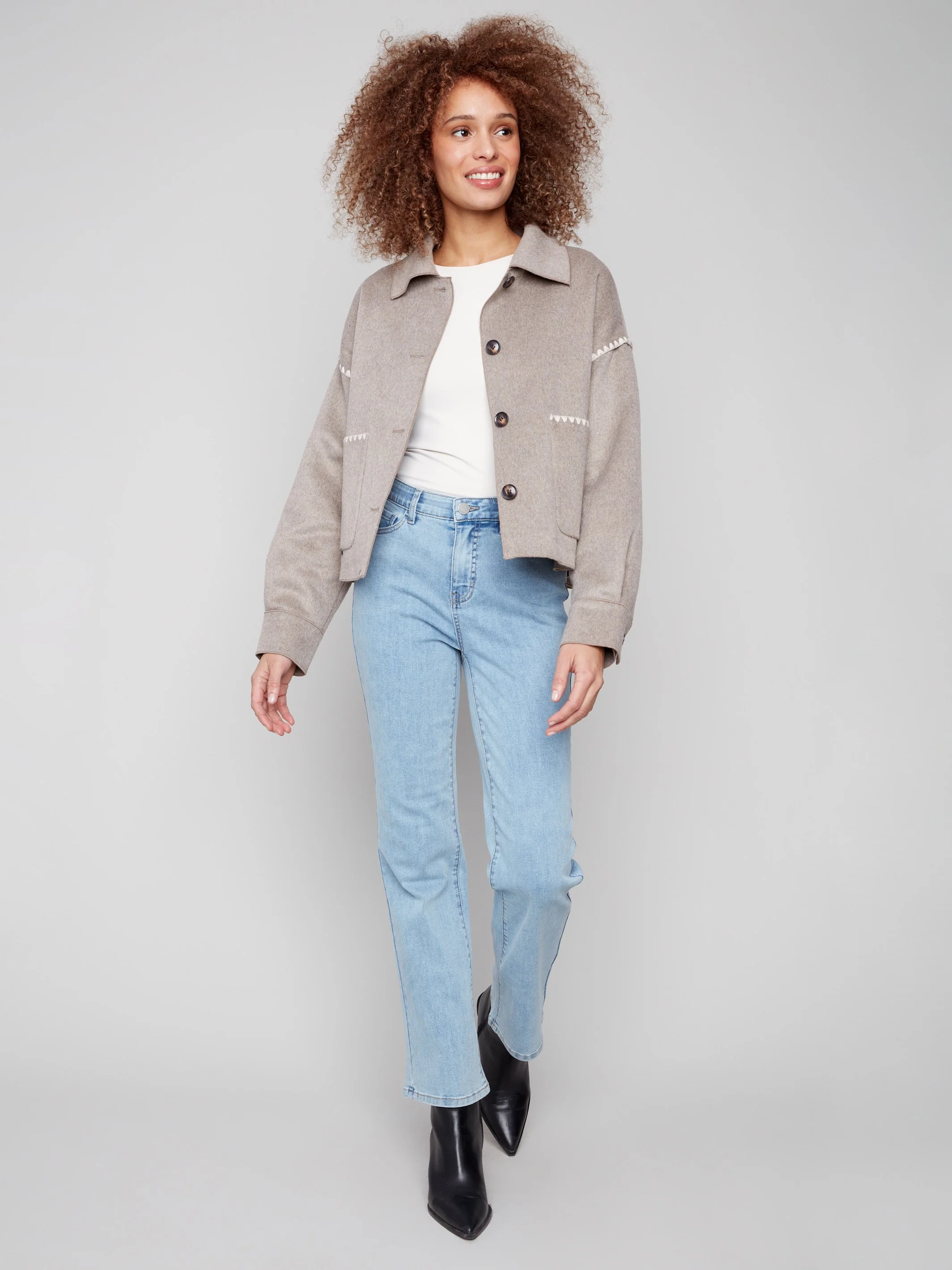 Short Double-Faced Wool Jacket - Heather Oatmeal - WHSBYS