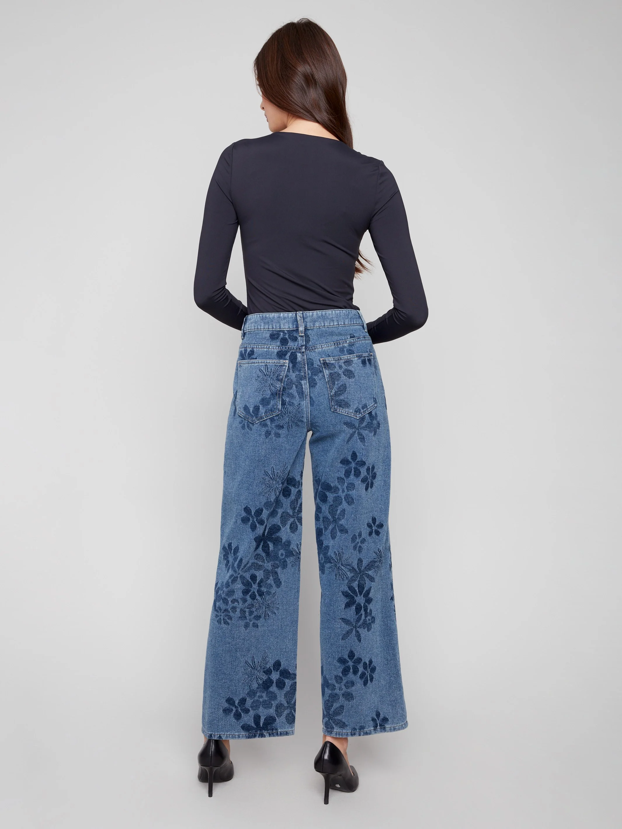 Wide Leg Floral Jeans - Flowers - WHSBYS