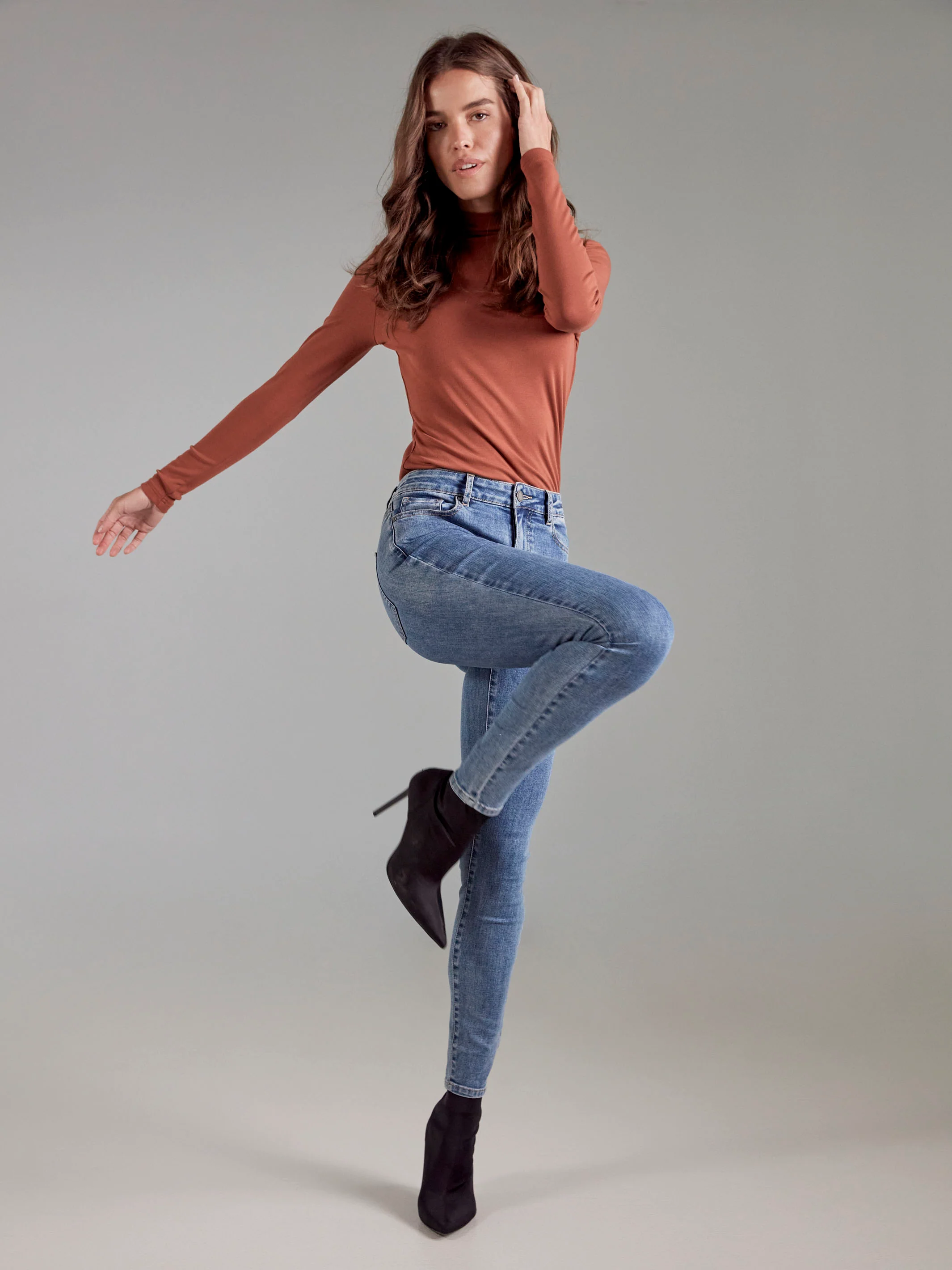 Long Sleeve Mock Neck Top - Sepia - WHSBYS