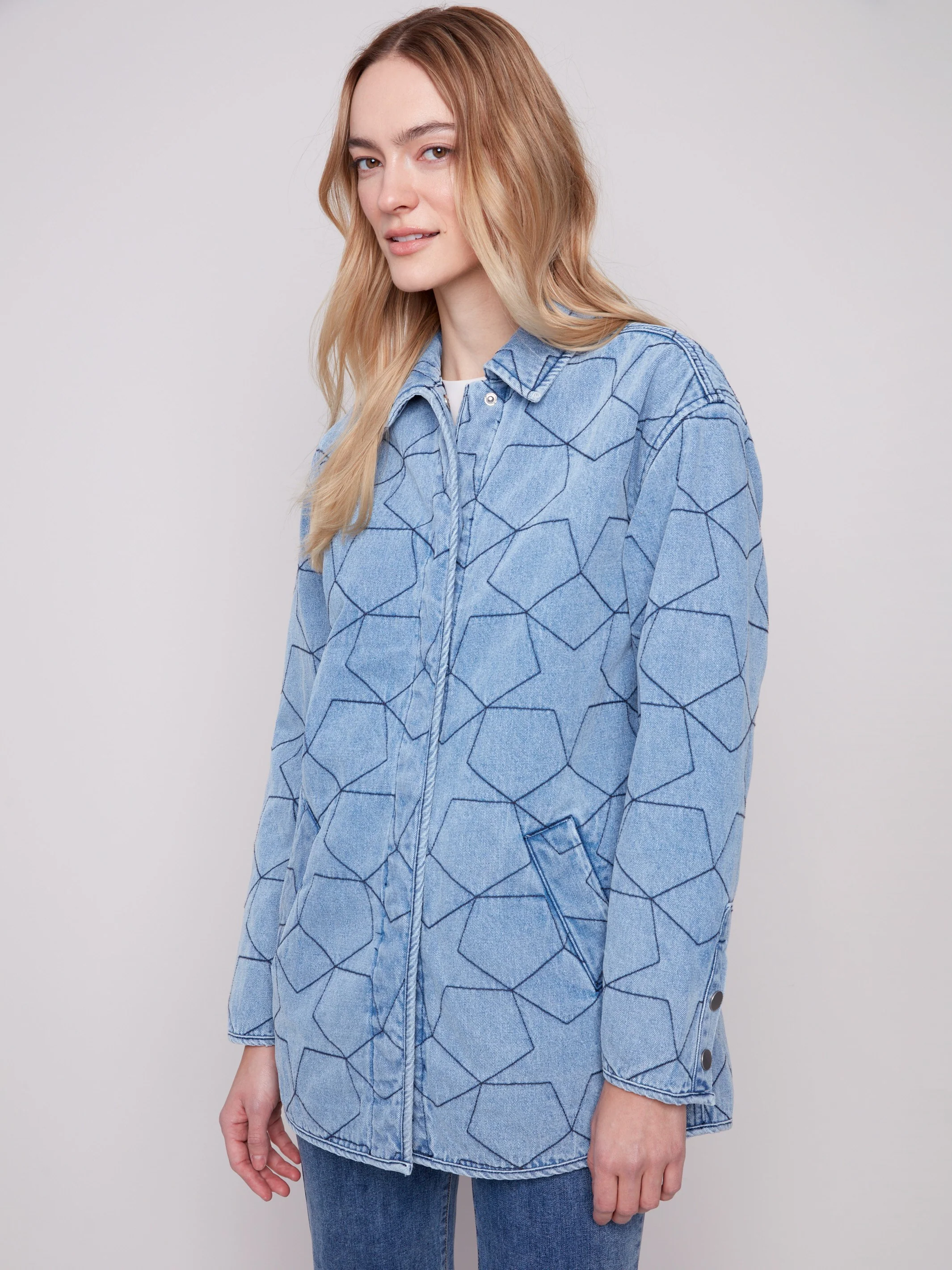 Star Quilted Denim Jacket - Light Blue - WHSBYS
