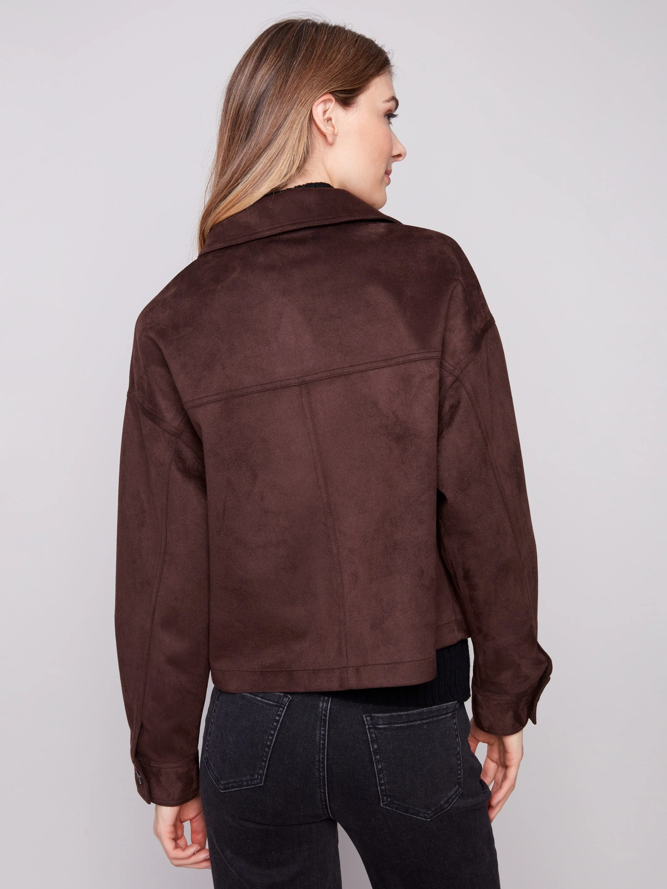 Short Faux Suede Jacket - Mocha - WHSBYS