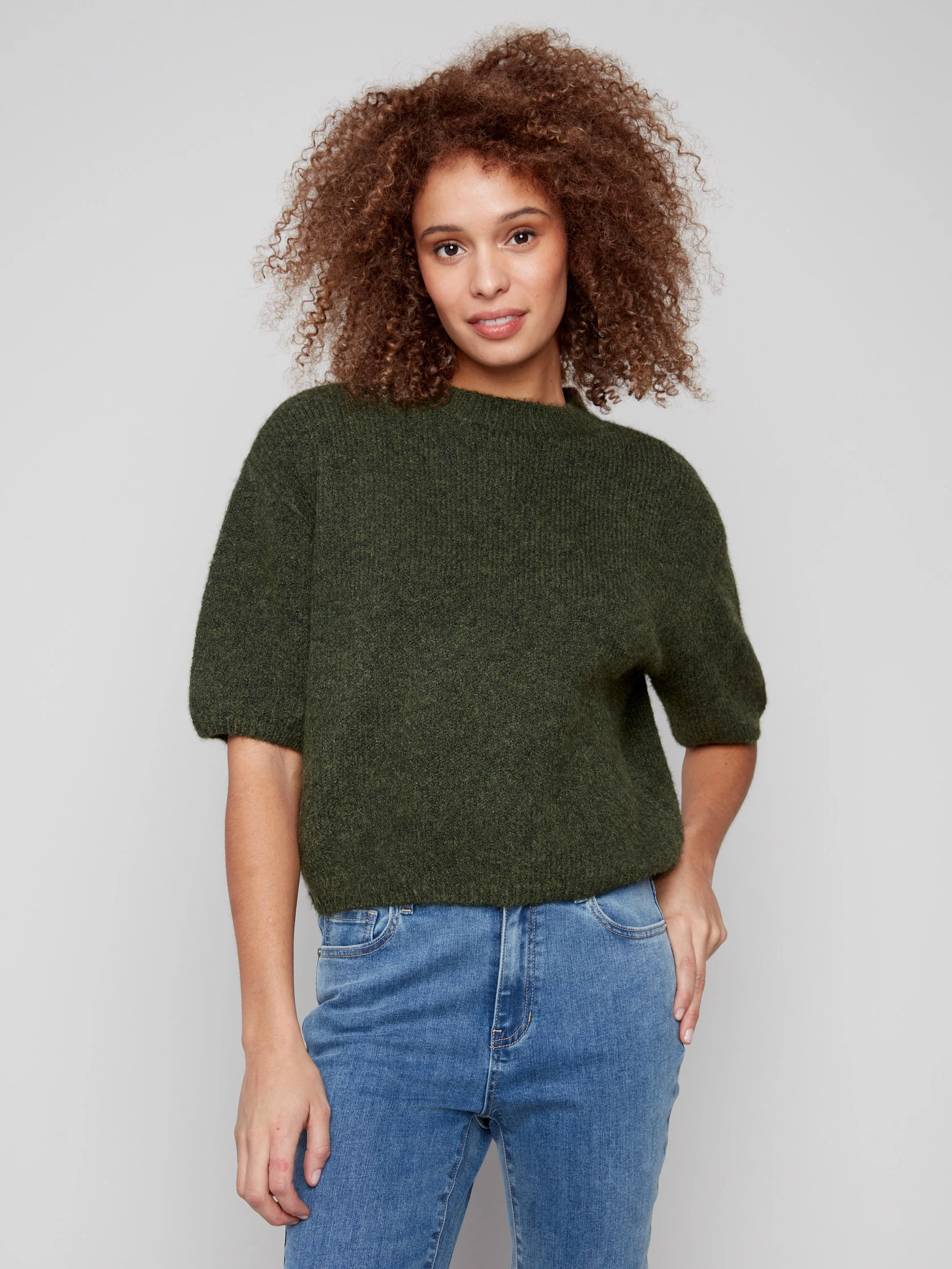 Balloon Elbow Sleeve Knit Sweater - Spruce - WHSBYS