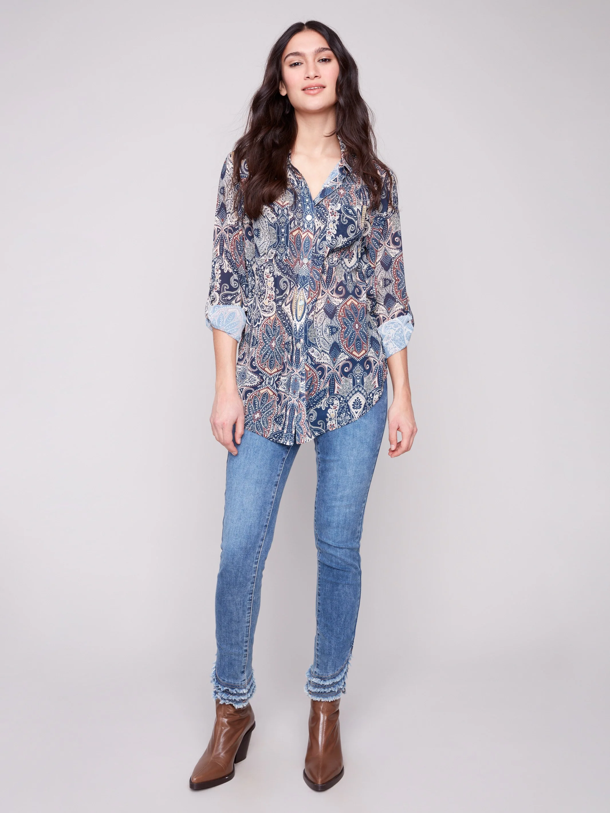Printed Button-Up Blouse - Jolly - WHSBYS
