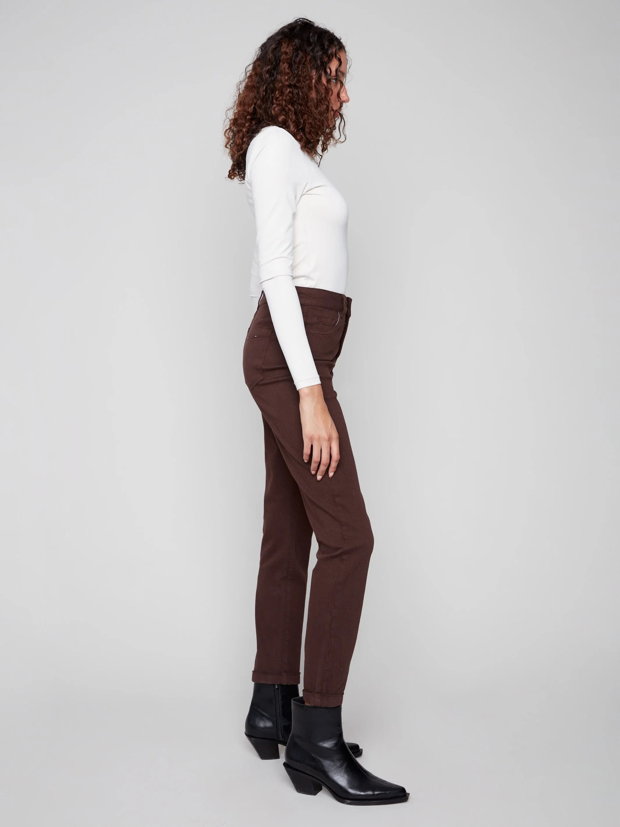 Cuffed Hem Twill Jeans - Mocha - WHSBYS