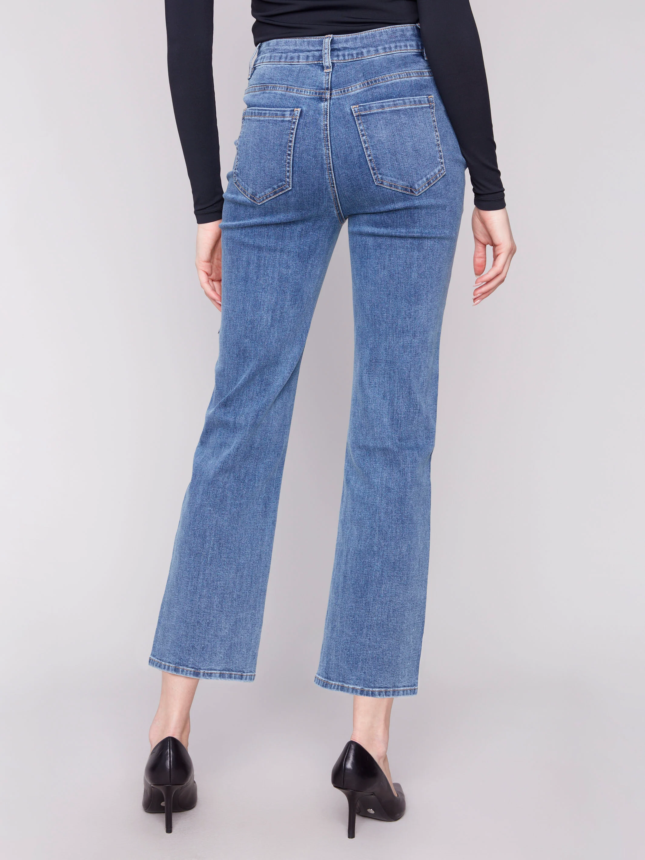 Straight Leg Jeans With Side Studs - Medium Blue - WHSBYS