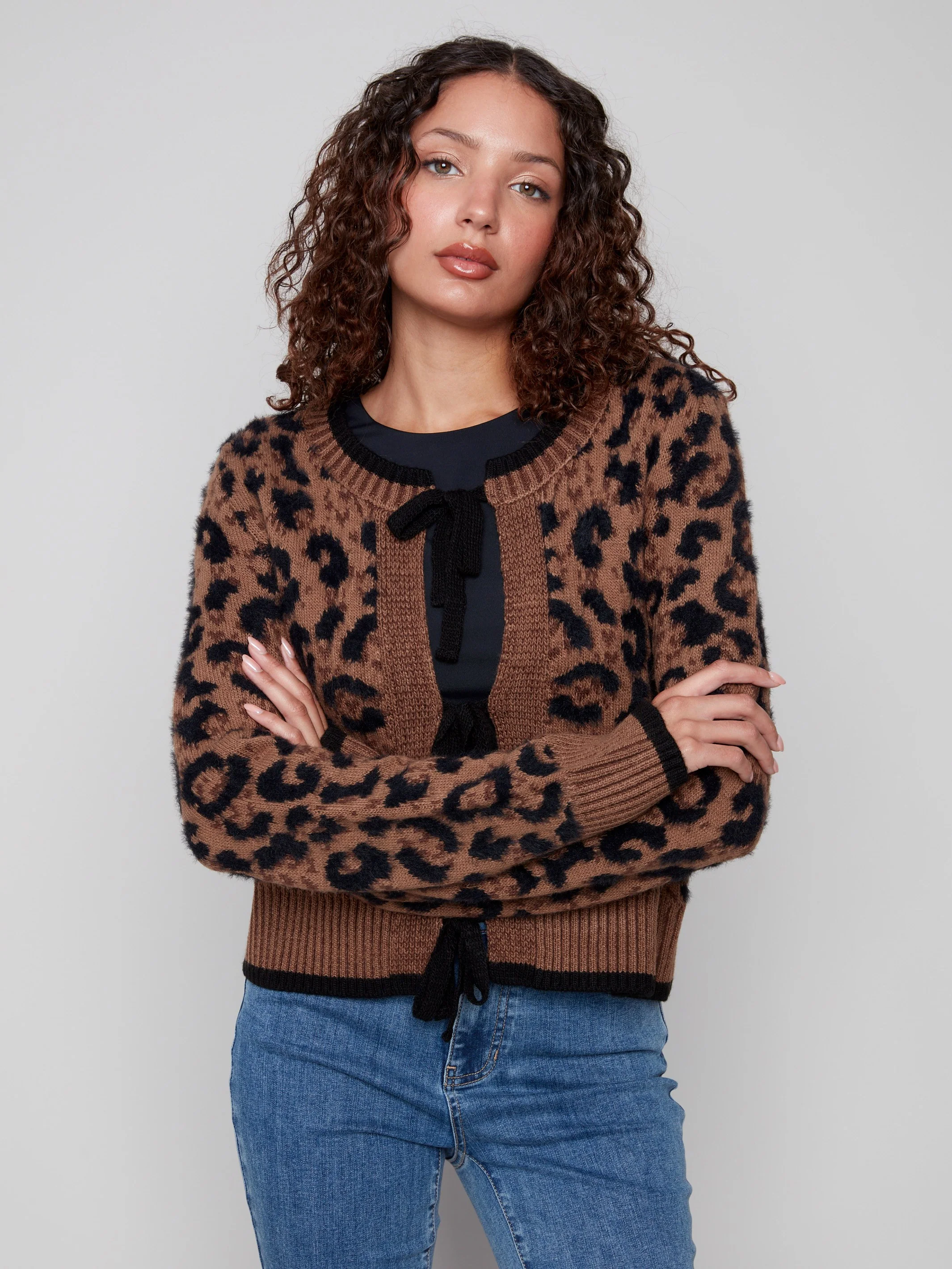Bow Tie Jacquard Knit Cardigan - Animal - WHSBYS