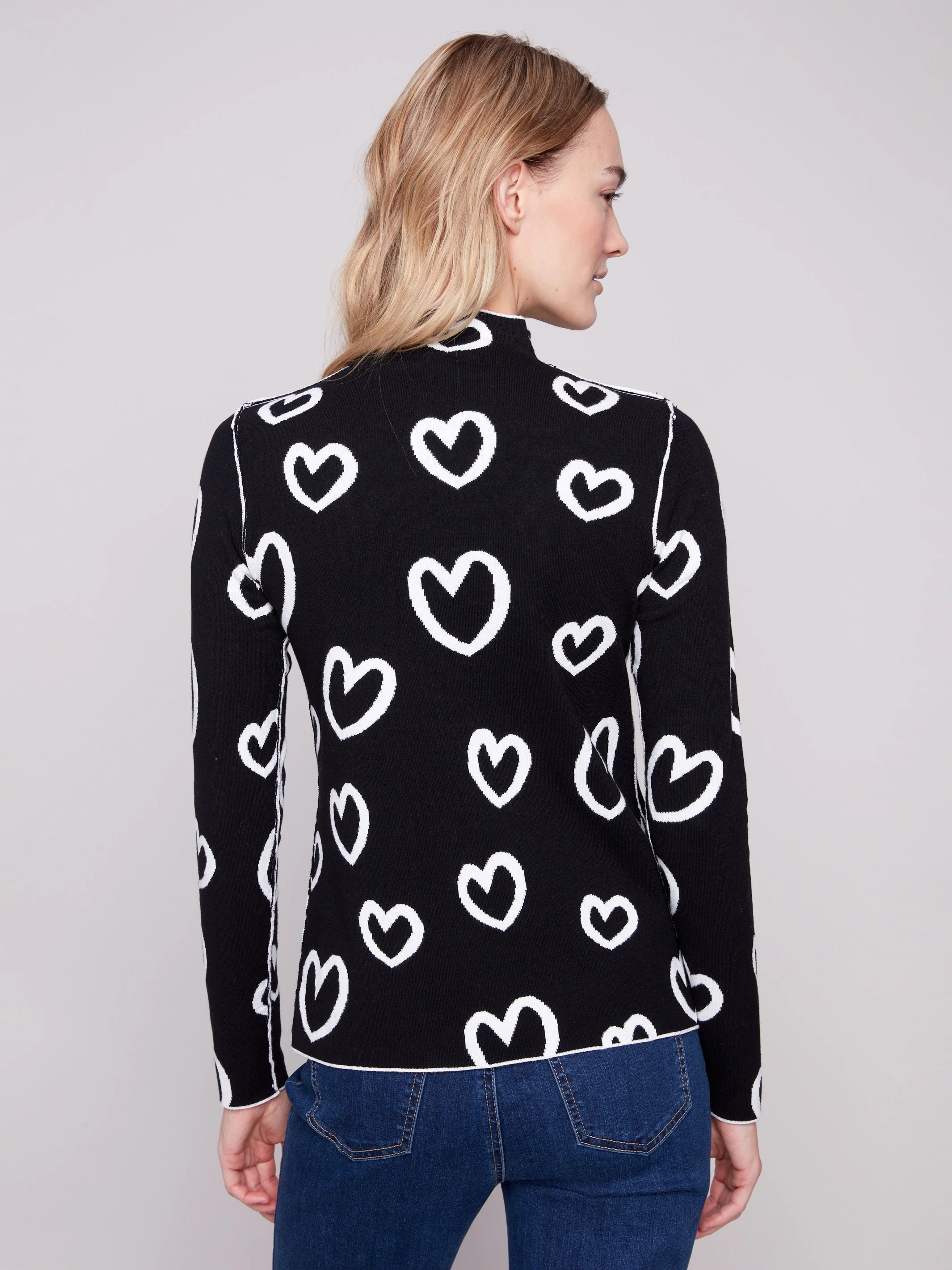 Reversible Mock Neck Sweater - Hearts - WHSBYS