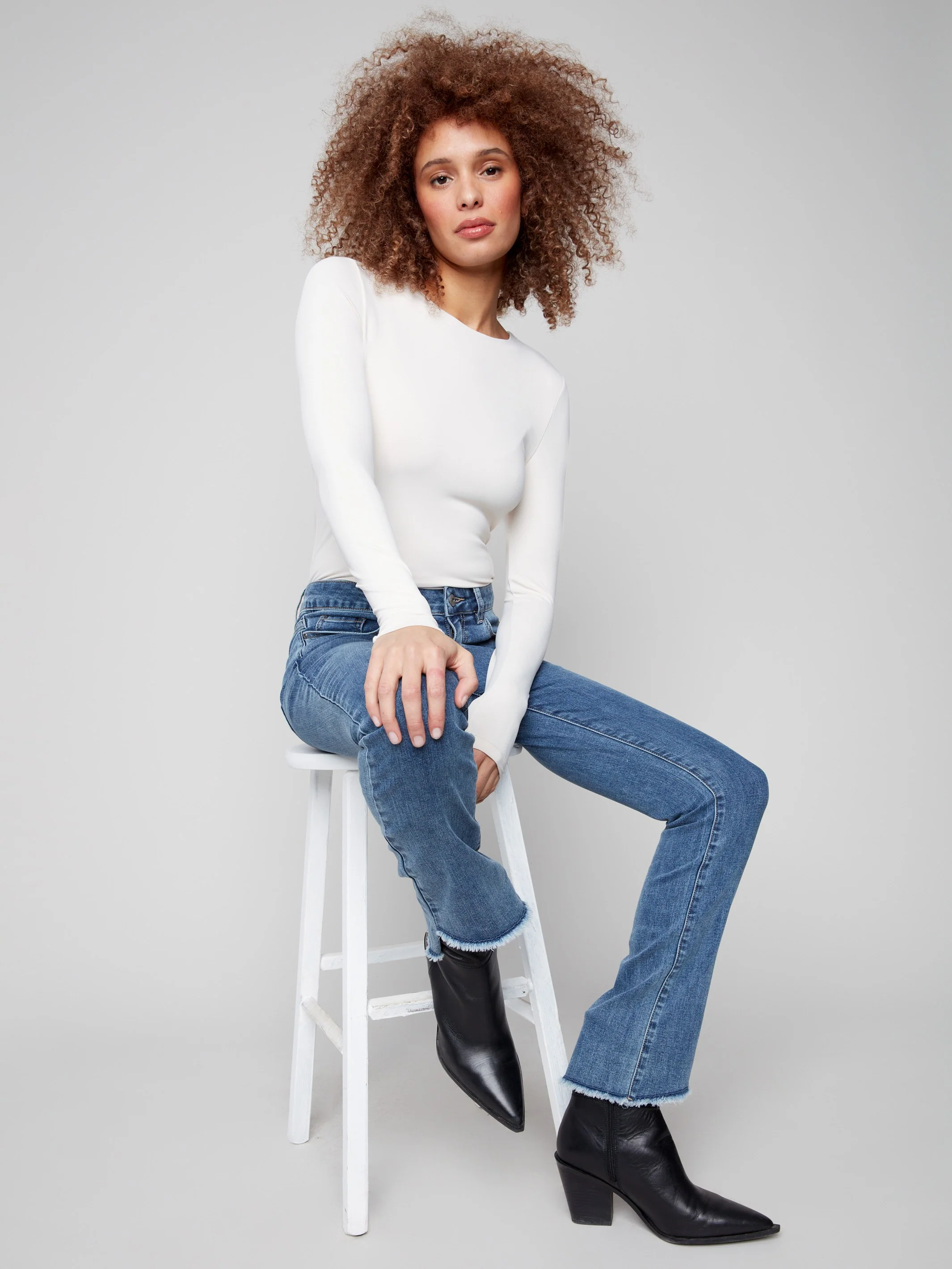 Bootcut Jeans With Asymmetrical Hem - Medium Blue - WHSBYS