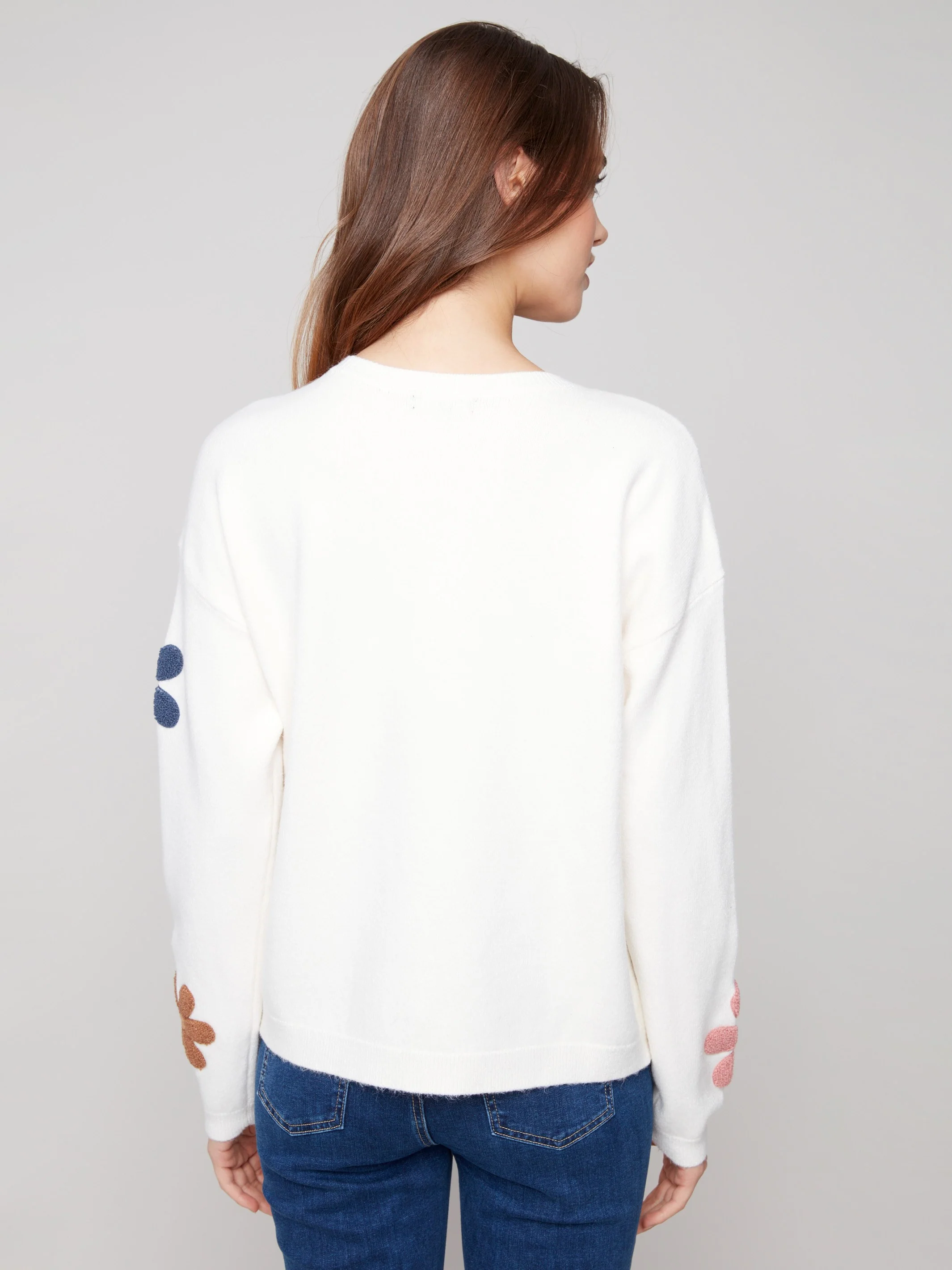 Plush Sweater with Boucle Flowers - Ecru - WHSBYS