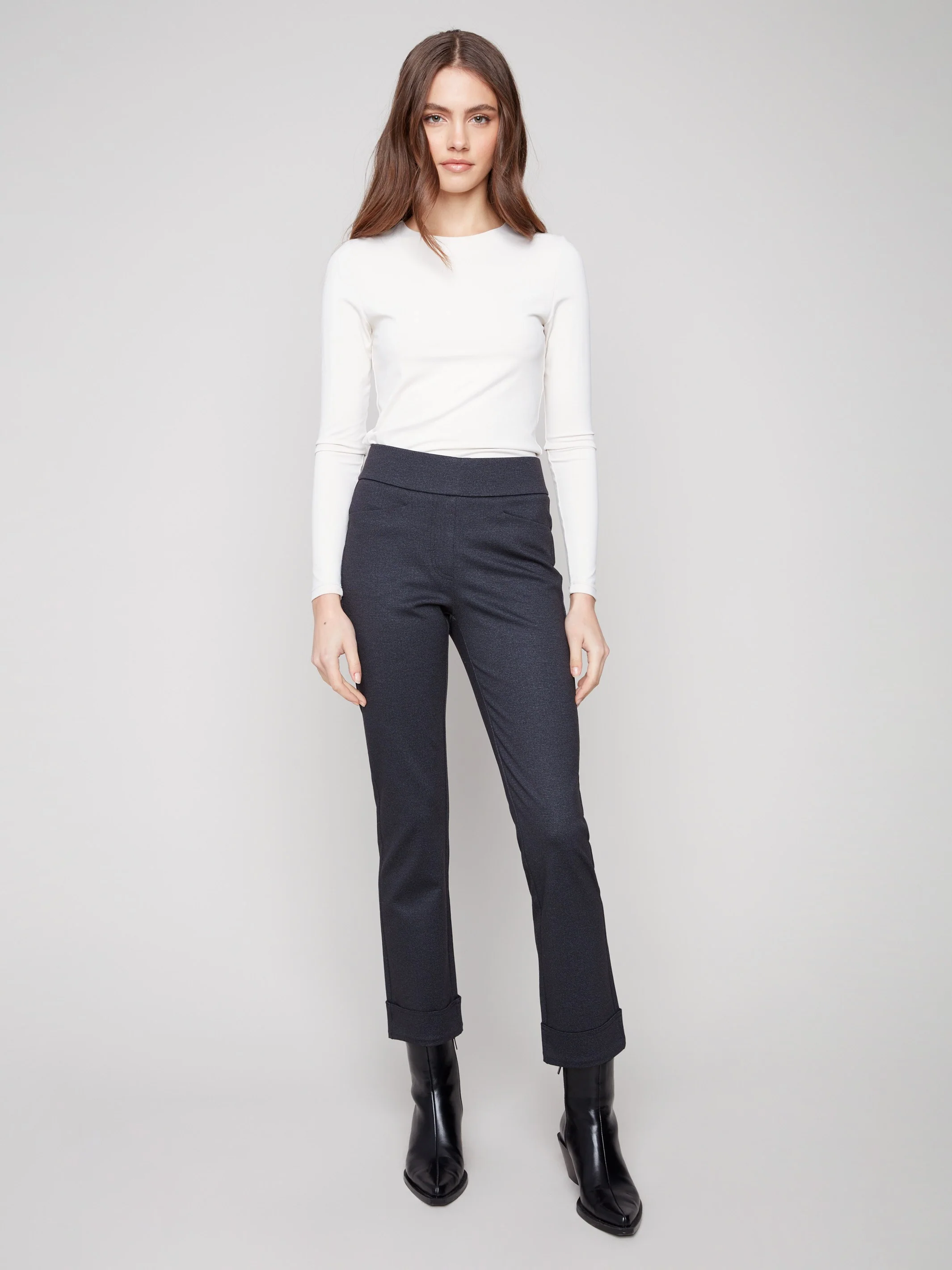 Cuffed Ponte Pants - Navy - WHSBYS
