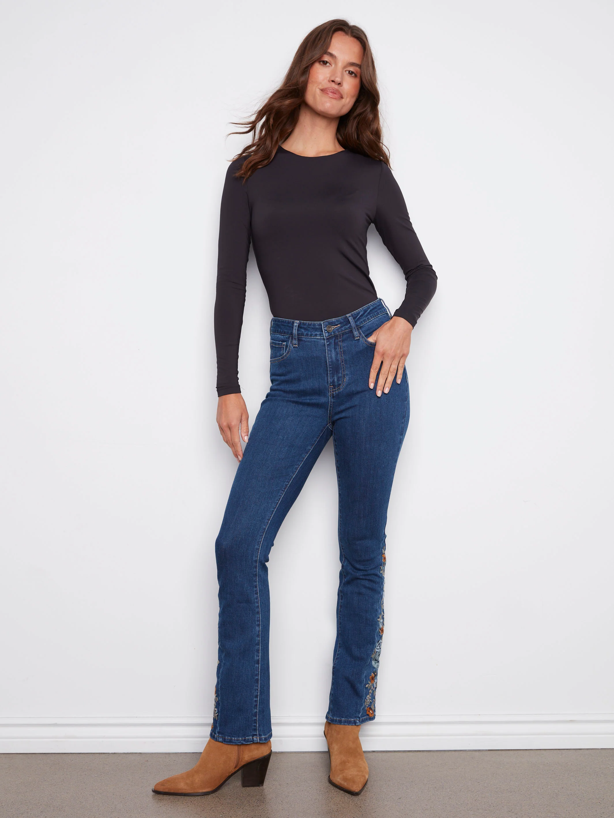 Bootcut Jeans With Floral Embroidery - Indigo - WHSBYS