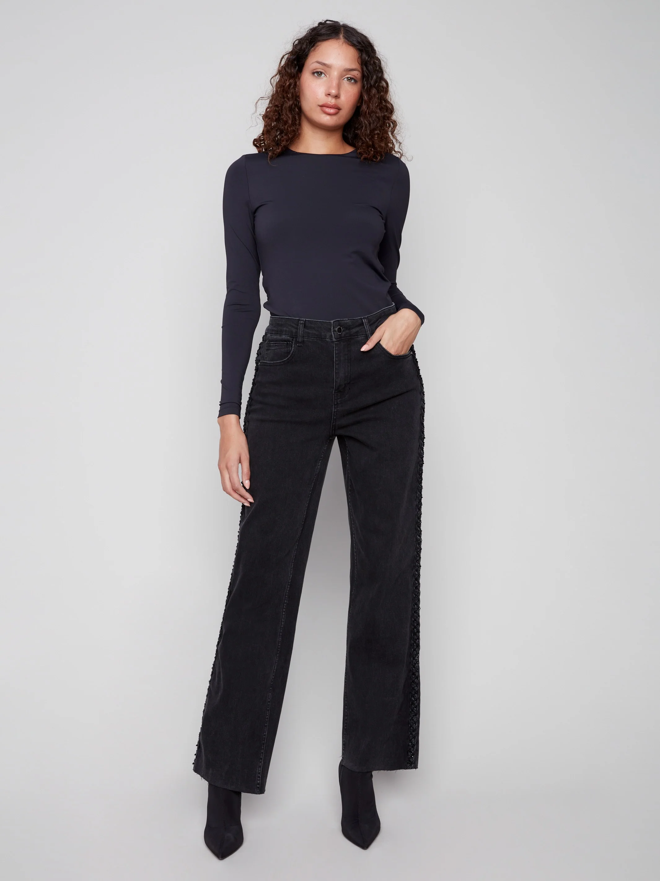 Braided Side Seam Jeans - Charcoal - WHSBYS