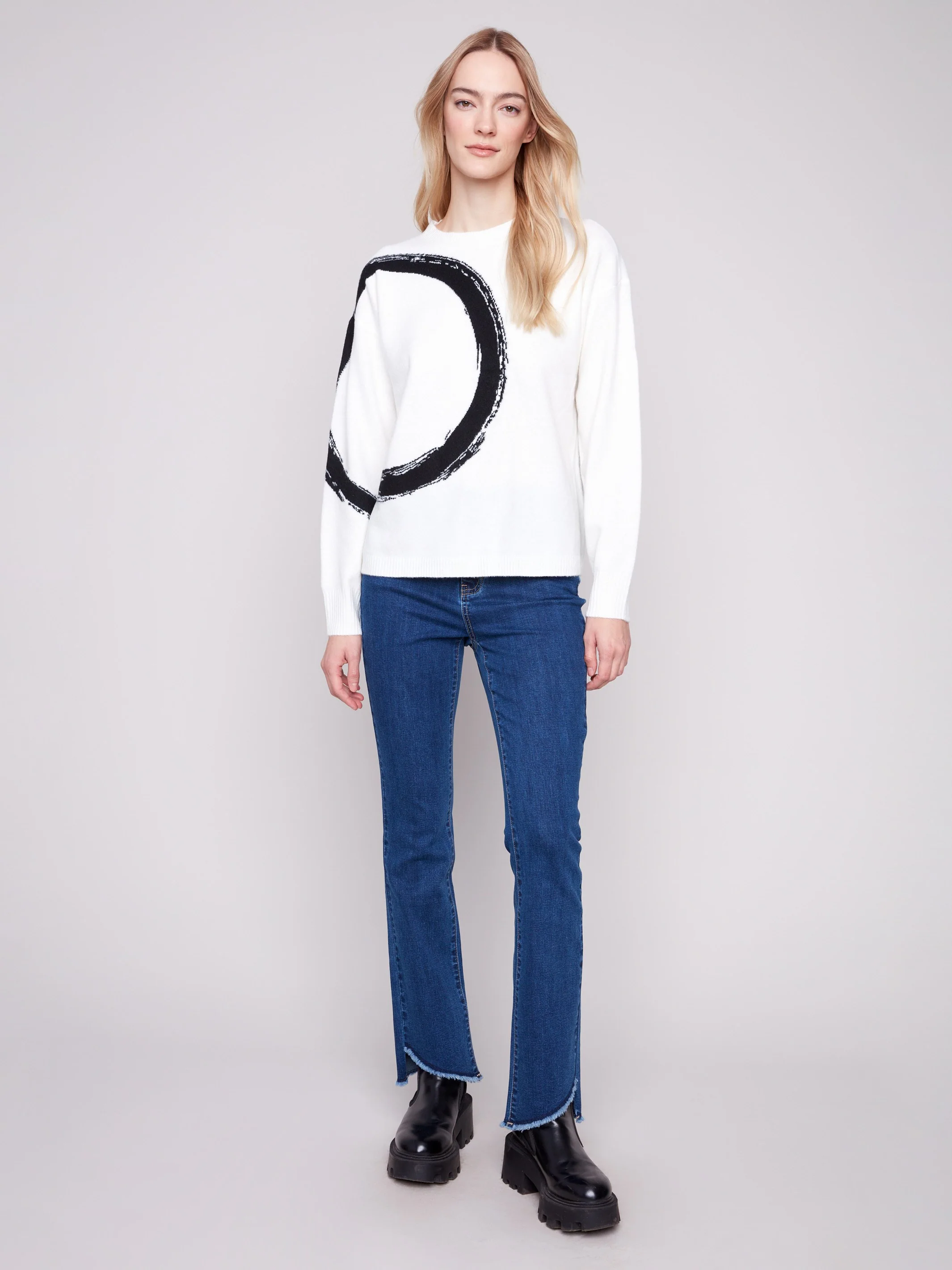 Placed Jacquard Crew Neck Sweater - Ecru - WHSBYS