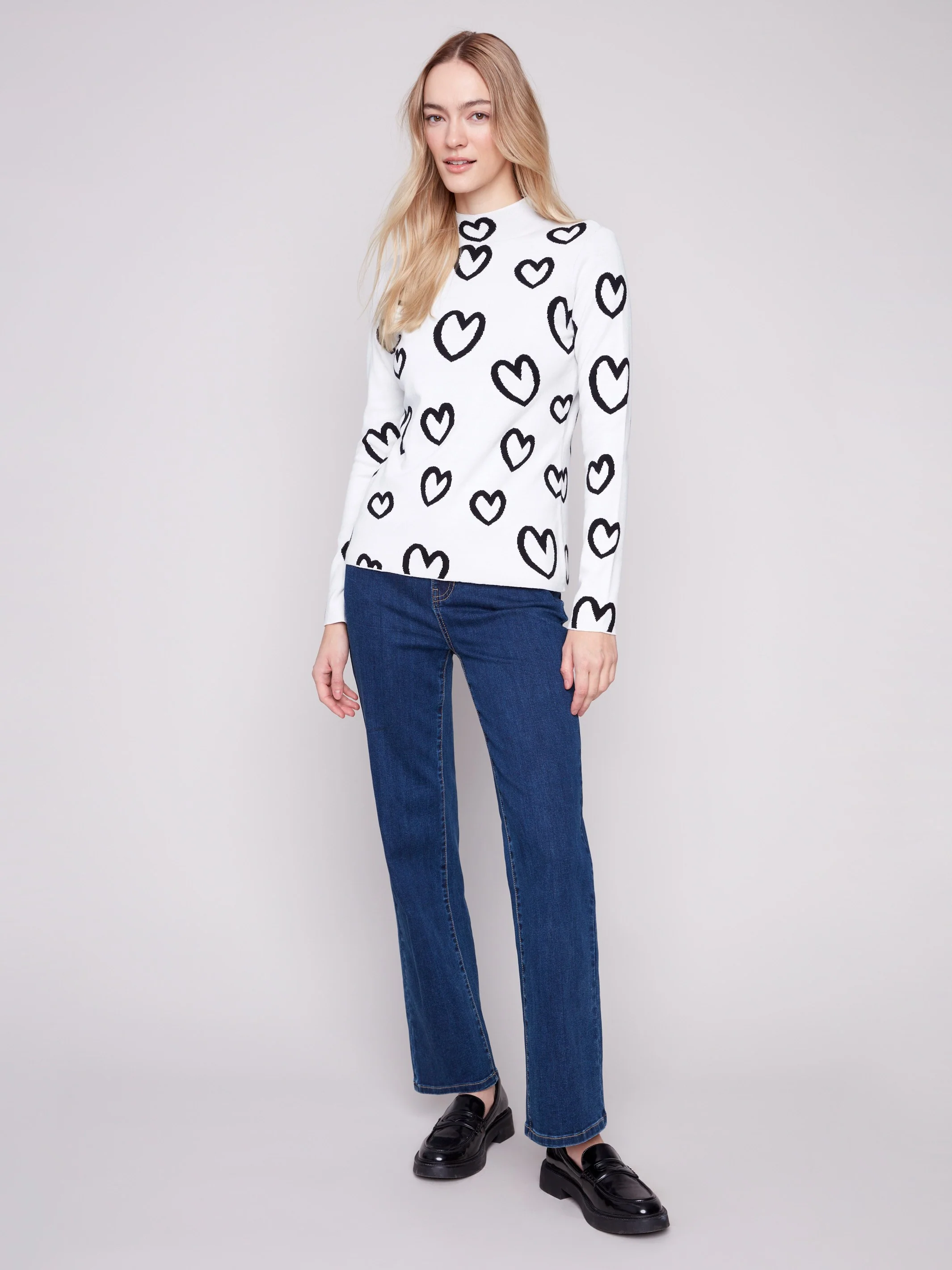 Reversible Mock Neck Sweater - Hearts - WHSBYS