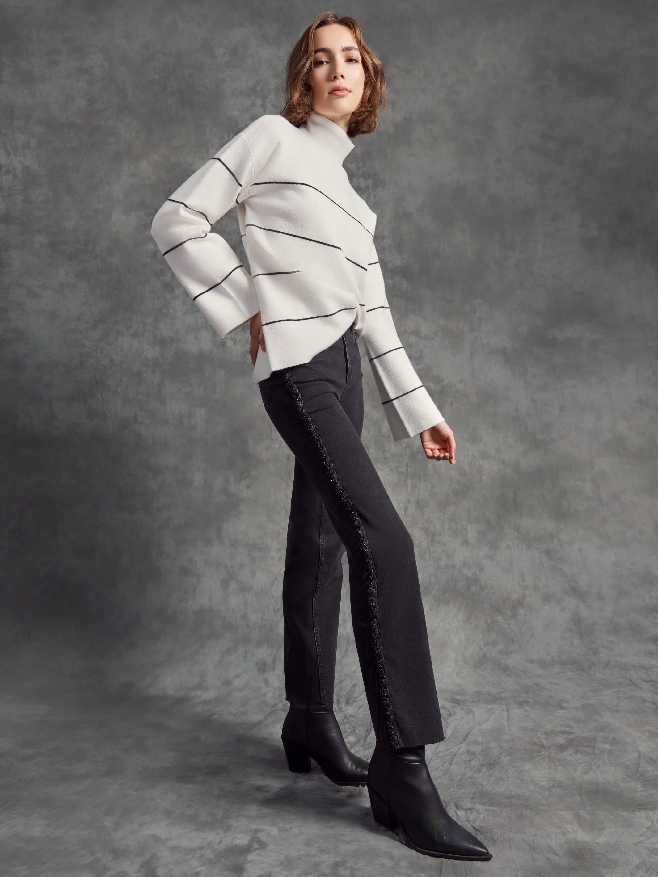 Braided Side Seam Jeans - Charcoal - WHSBYS