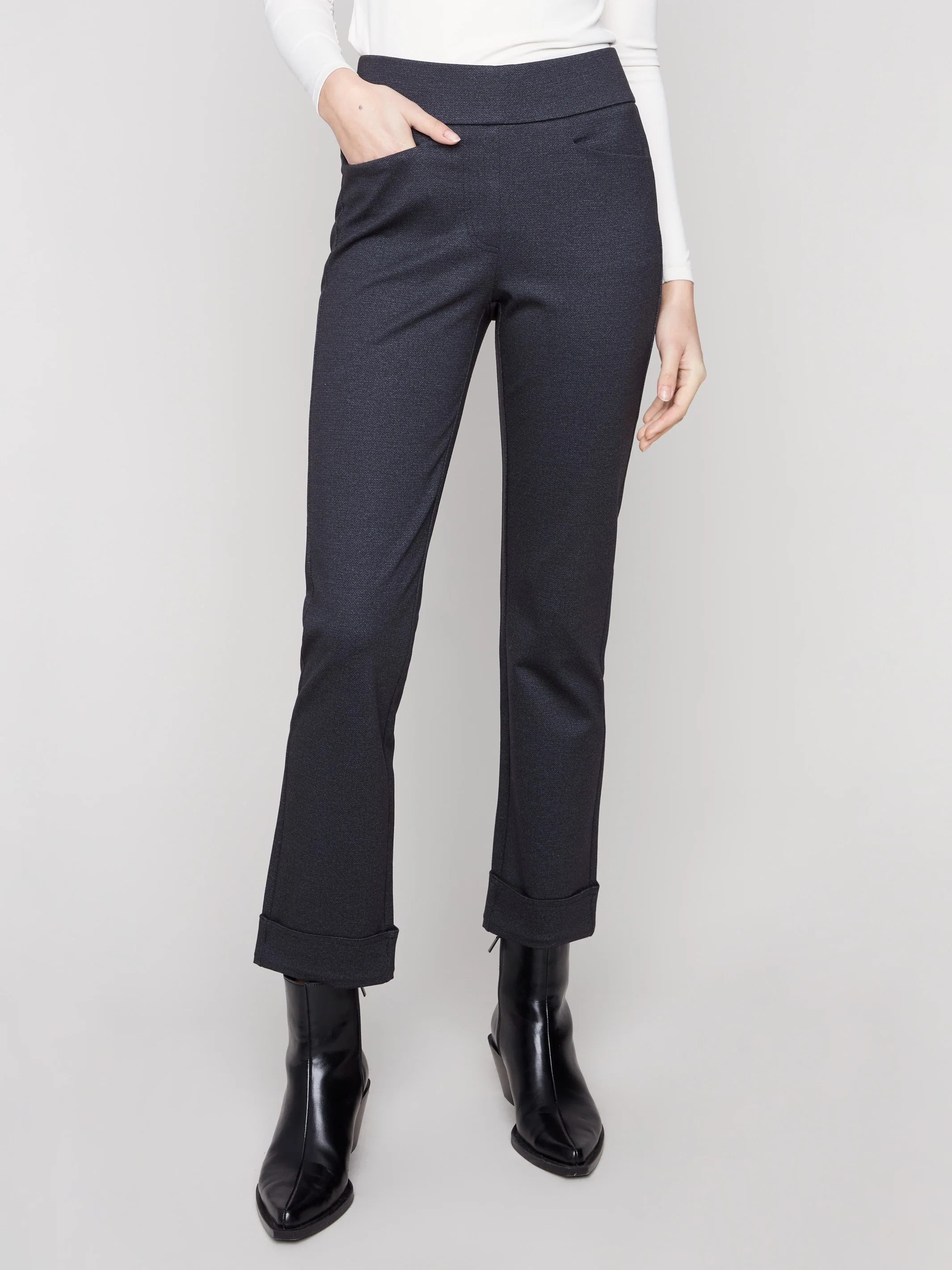 Cuffed Ponte Pants - Navy - WHSBYS