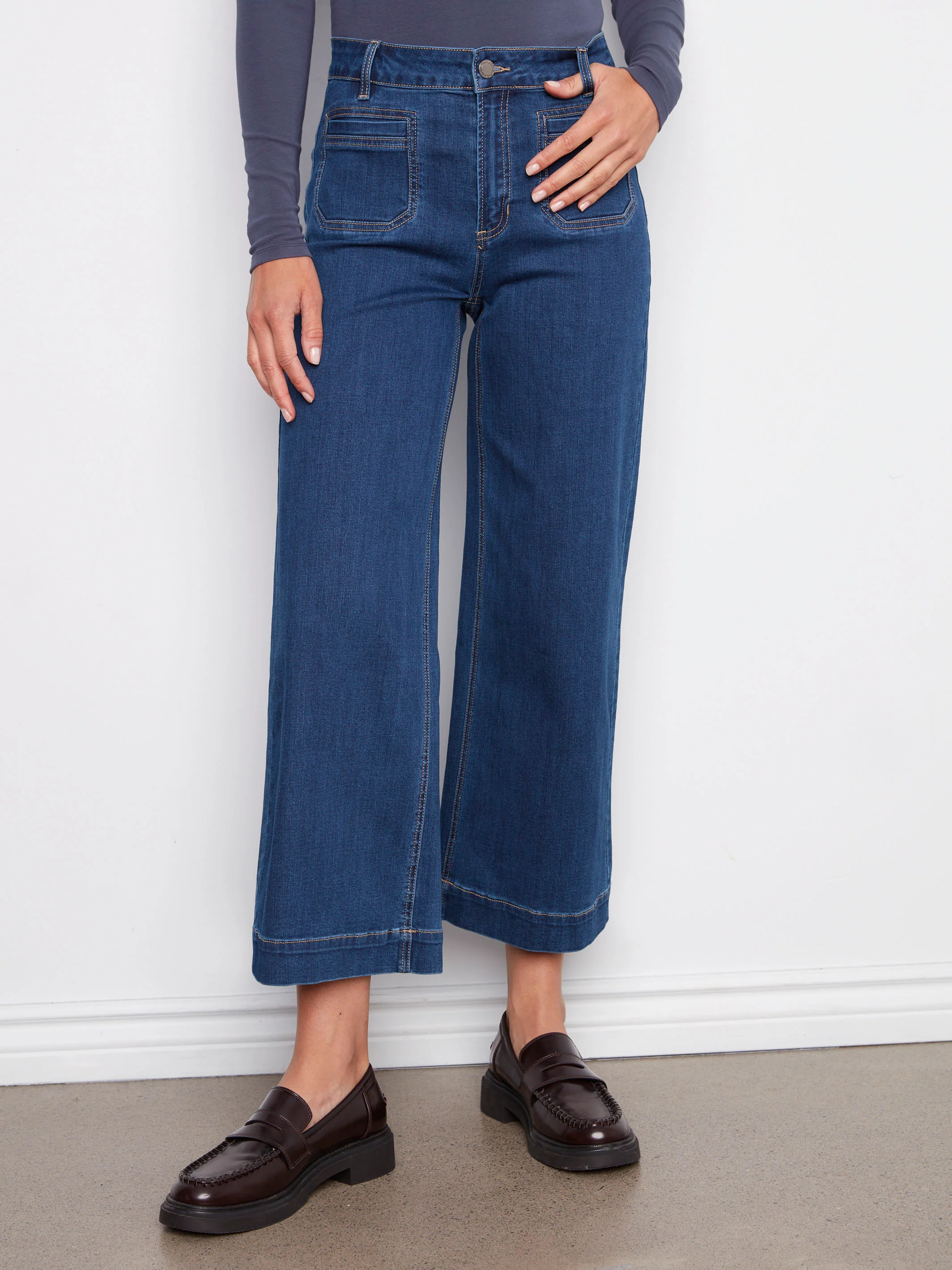 Patch Pocket Flare Jeans - Indigo - WHSBYS