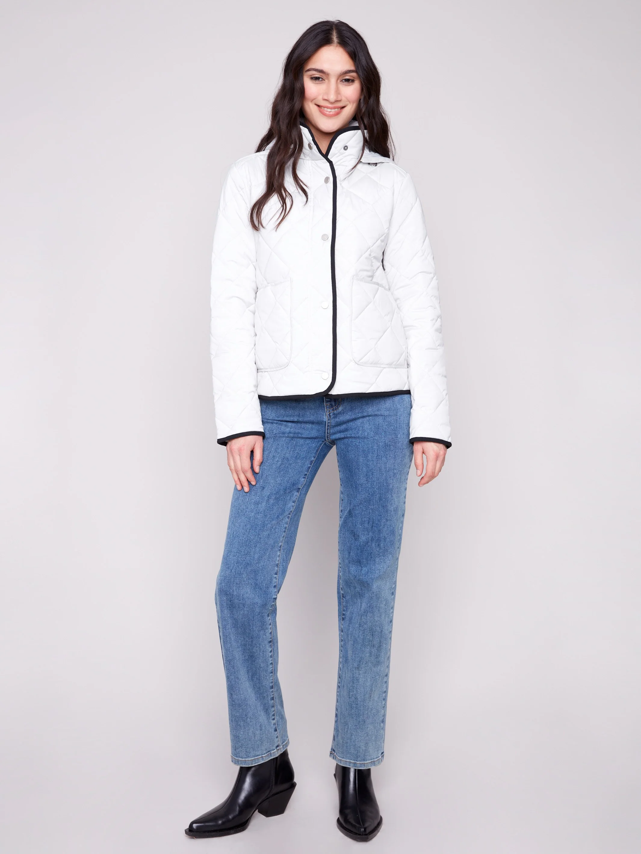 Quilted Puffer Jacket With Removable Hood - Almond - WHSBYS