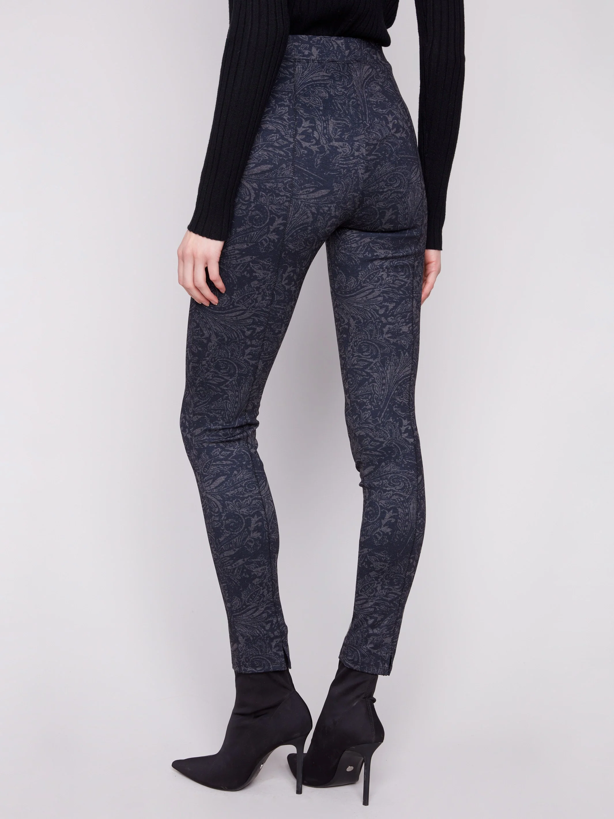 Printed Pull-On Ponte Skinny Pants - Navy - WHSBYS