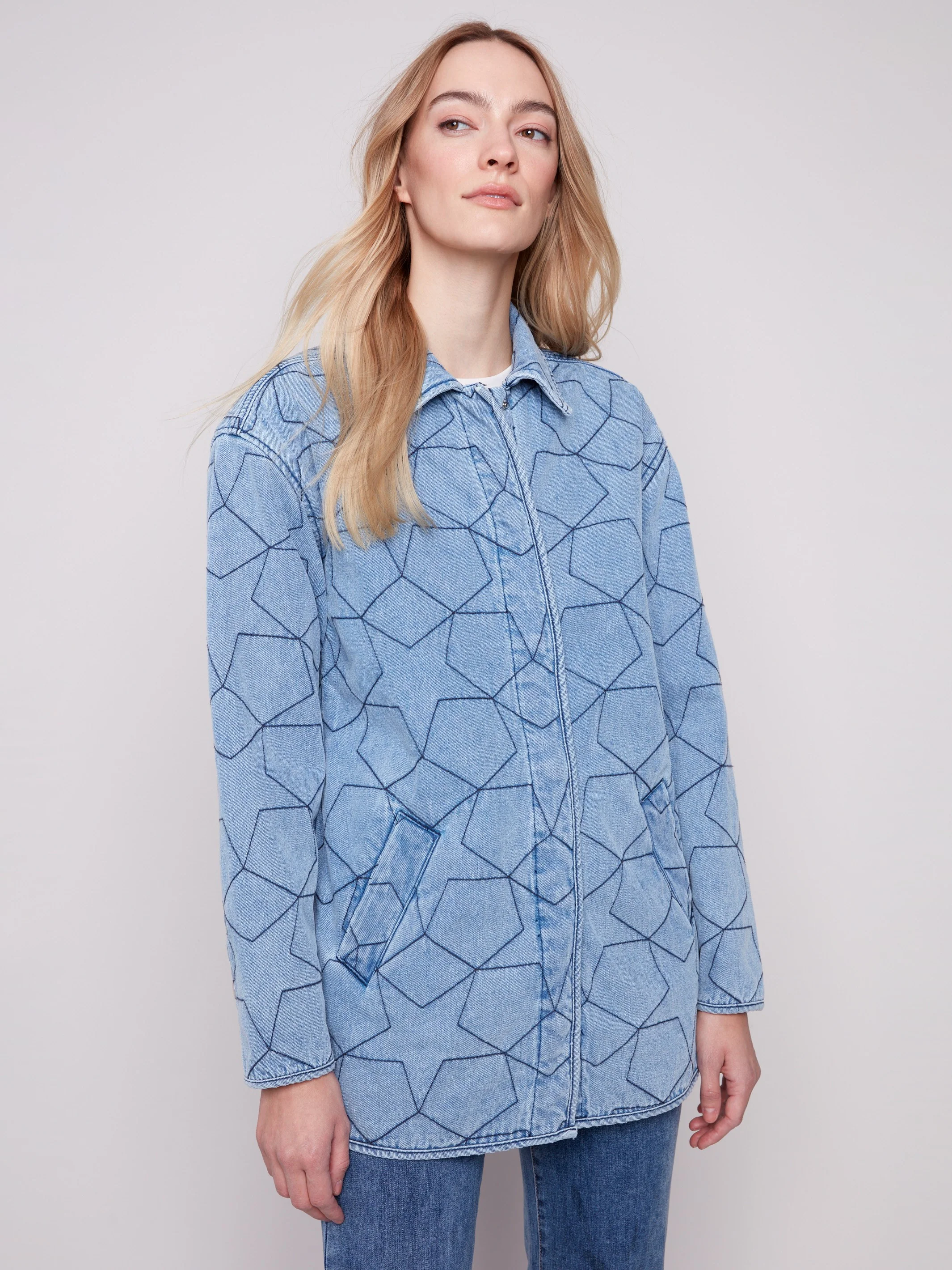 Star Quilted Denim Jacket - Light Blue - WHSBYS