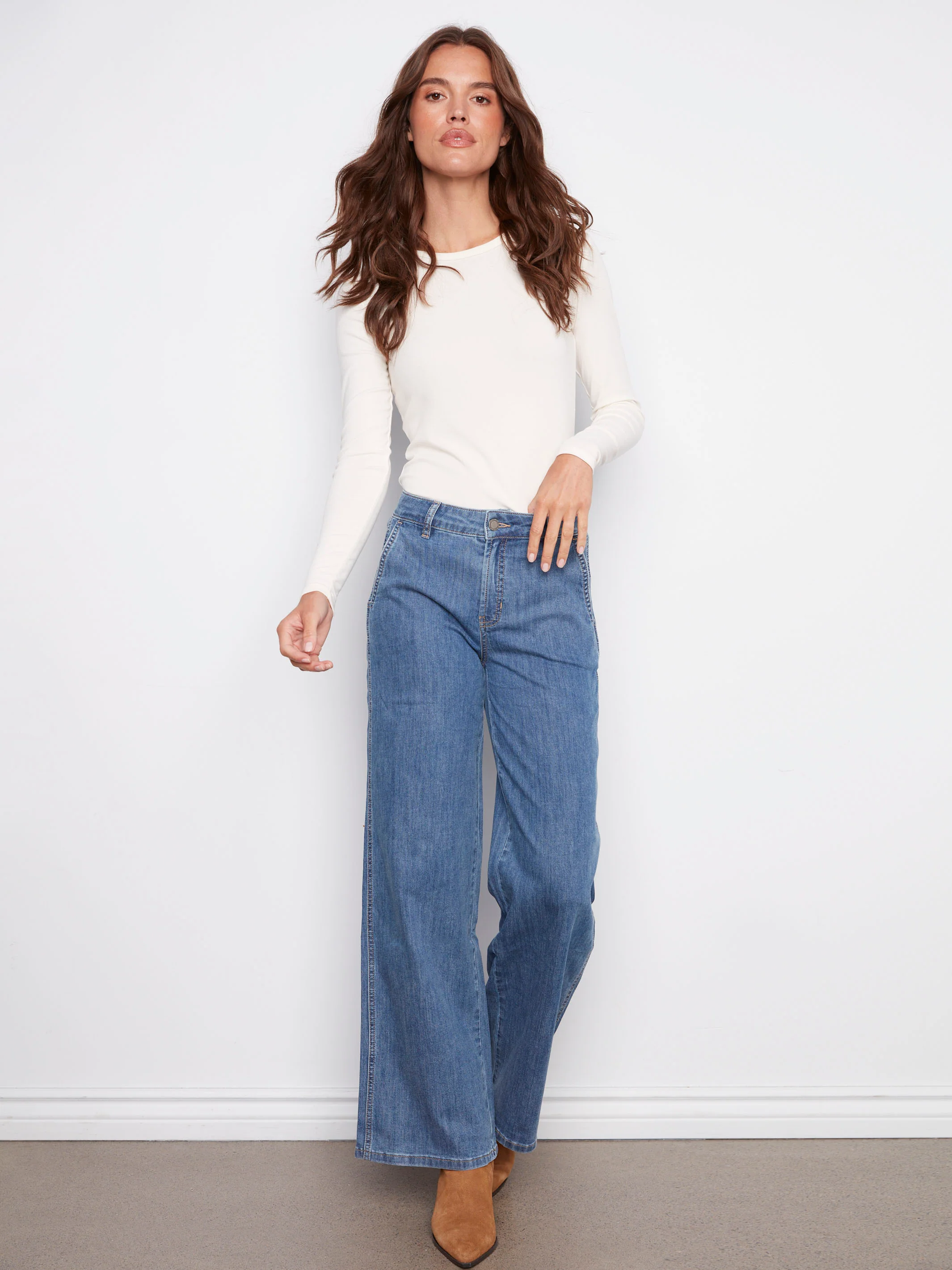 Wide Leg Stretch Jeans - Classic Blue - WHSBYS