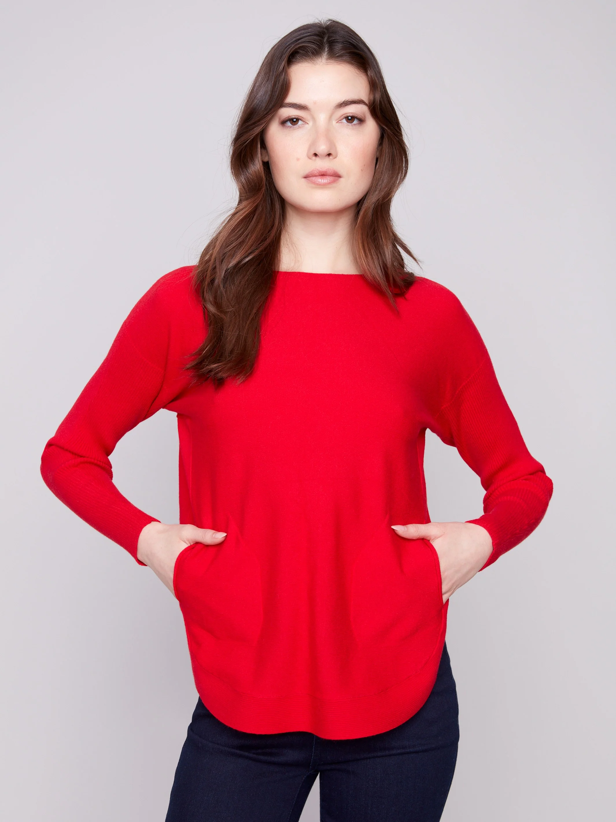 Knit Sweater With Back Lace-Up Detail - Crimson - WHSBYS
