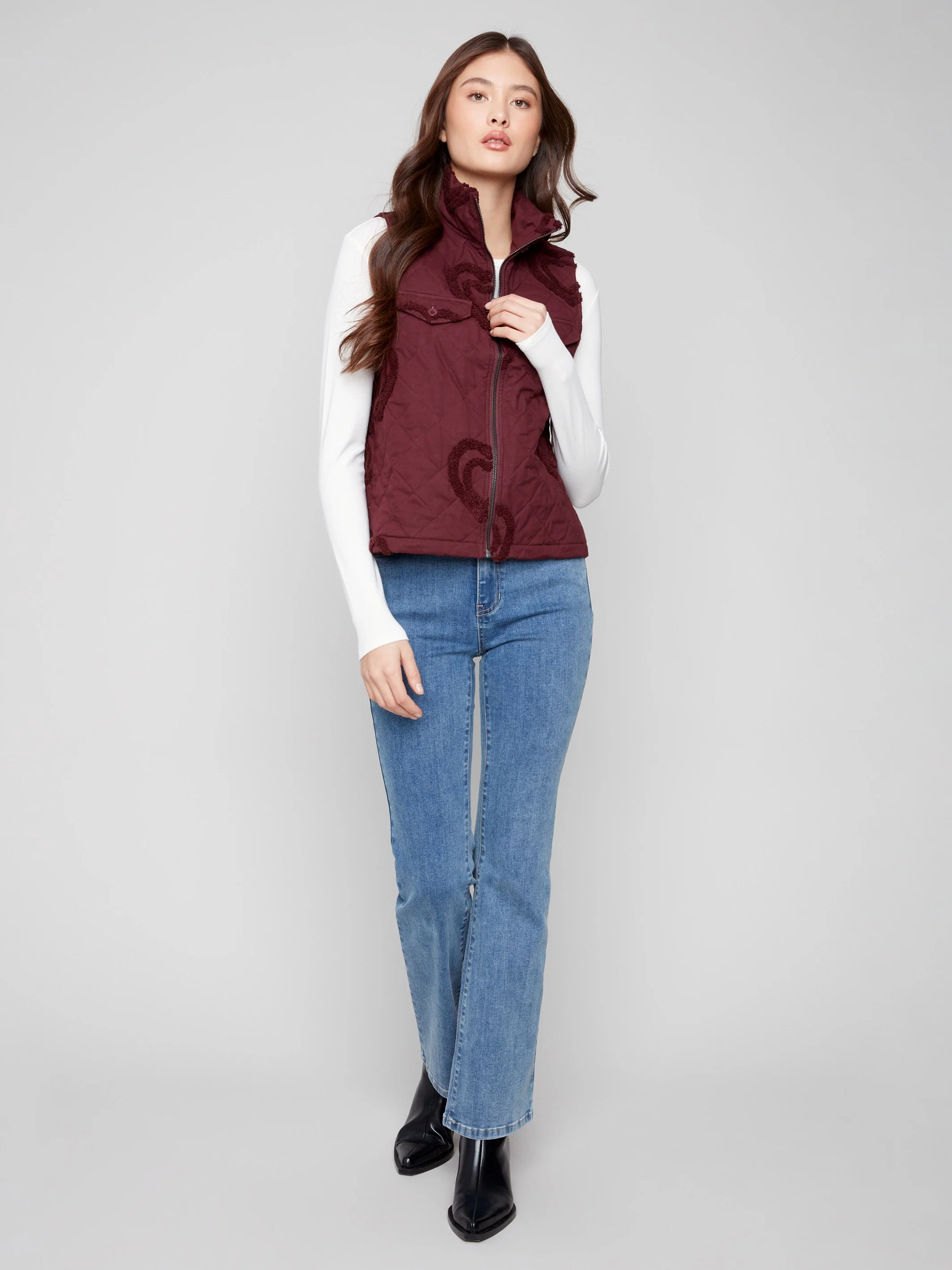 Bouclé Quilted Short Vest - Cabernet - WHSBYS