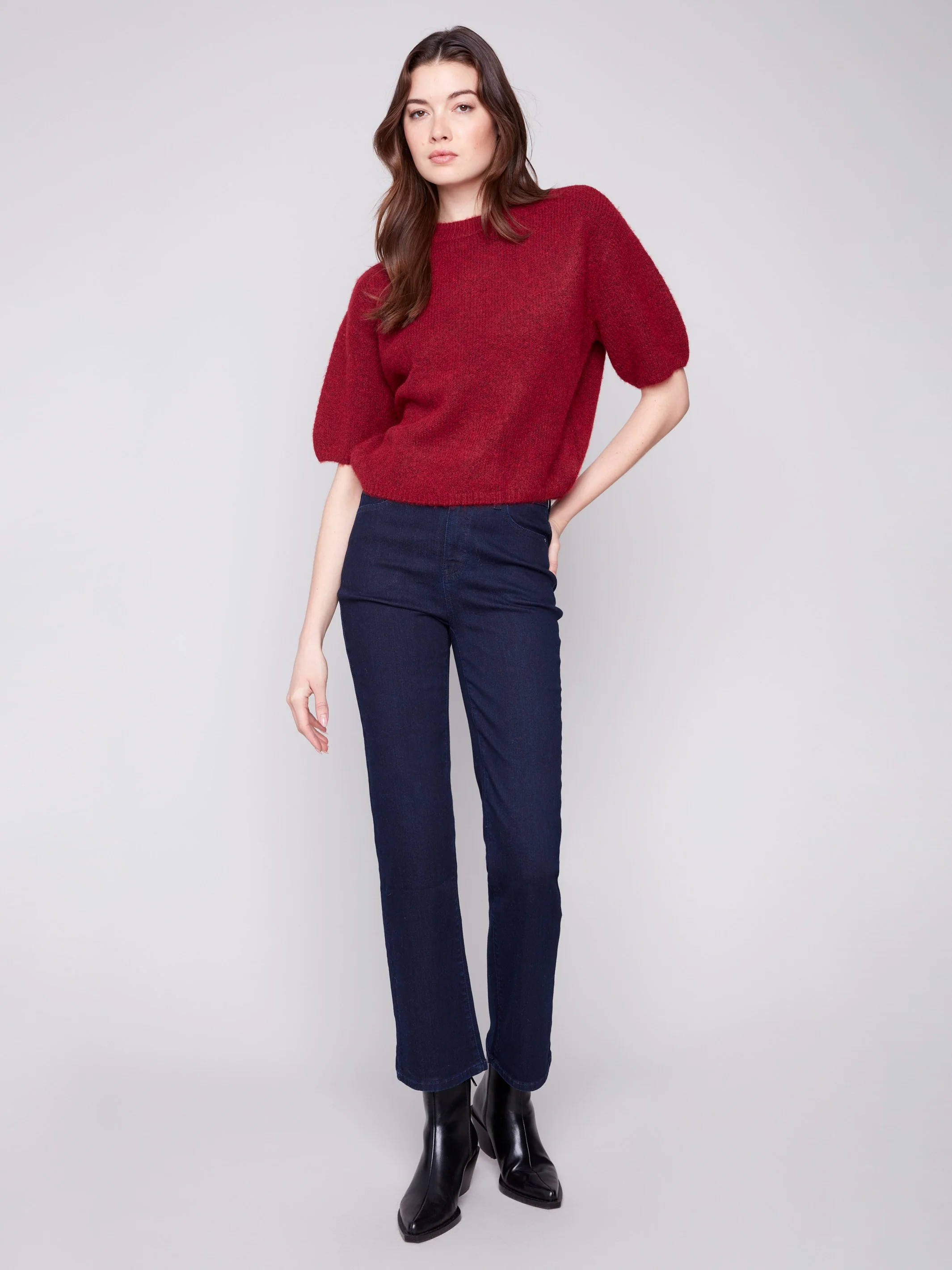 Balloon Elbow Sleeve Knit Sweater - Cabernet - WHSBYS